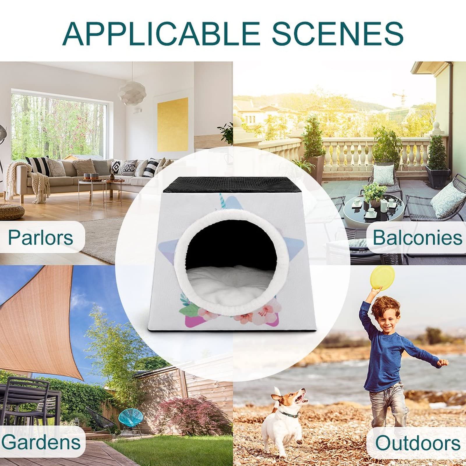 Personalized Cat Houses & Habitats - Printed Cat Cube, Cat Condo, Indoor Pet Bed & Sofa Cave for Cats - Unicorn & Flower Designs | Cozy Sleeping Spot, Play Area & Home Decor for Kittens