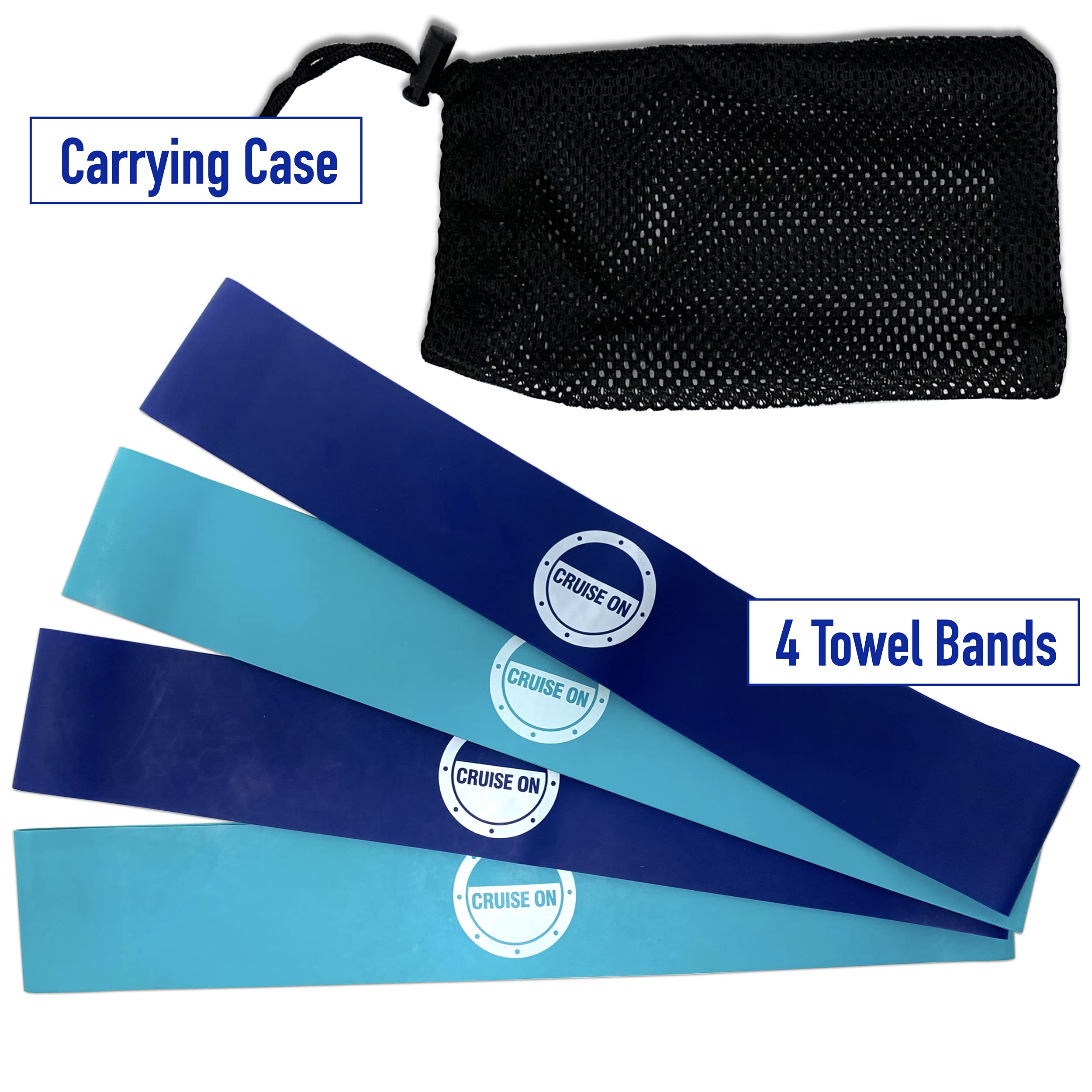 Cruise On Towel Bands for Cruise Chairs (4 Pack) - Secure & Stylish Beach Towel Clips for Pool, Ship & Travel - Blue & Teal - Perfect for 2025 & 2027 Vacations, Essential for Beach, Cruise & Resort Use