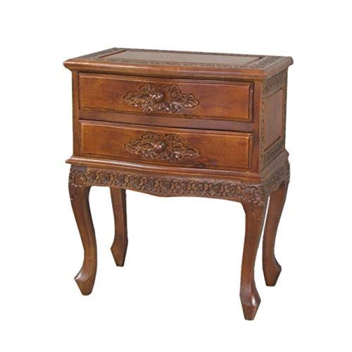 Handcrafted Wooden Two-Drawer Side Table - International Caravan Furniture for Living Room, Bedroom & Office - Vintage Carved Wood Accent Table with Storage