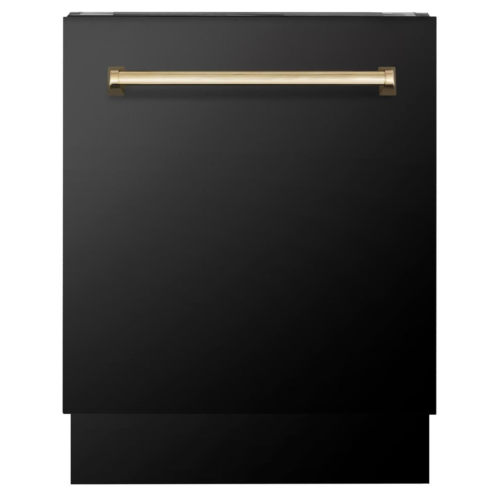 ZLINE Autograph Edition 48-inch Professional Kitchen Package - Black Stainless Steel Dual Fuel Range, Range Hood, Dishwasher & Refrigerator with External Water Dispenser & Polished Gold Accents (4AKPR RABRHDWV48 G) - Perfect for Modern Luxury Kitchens, Restaurant-Style Cooking & Entertaining