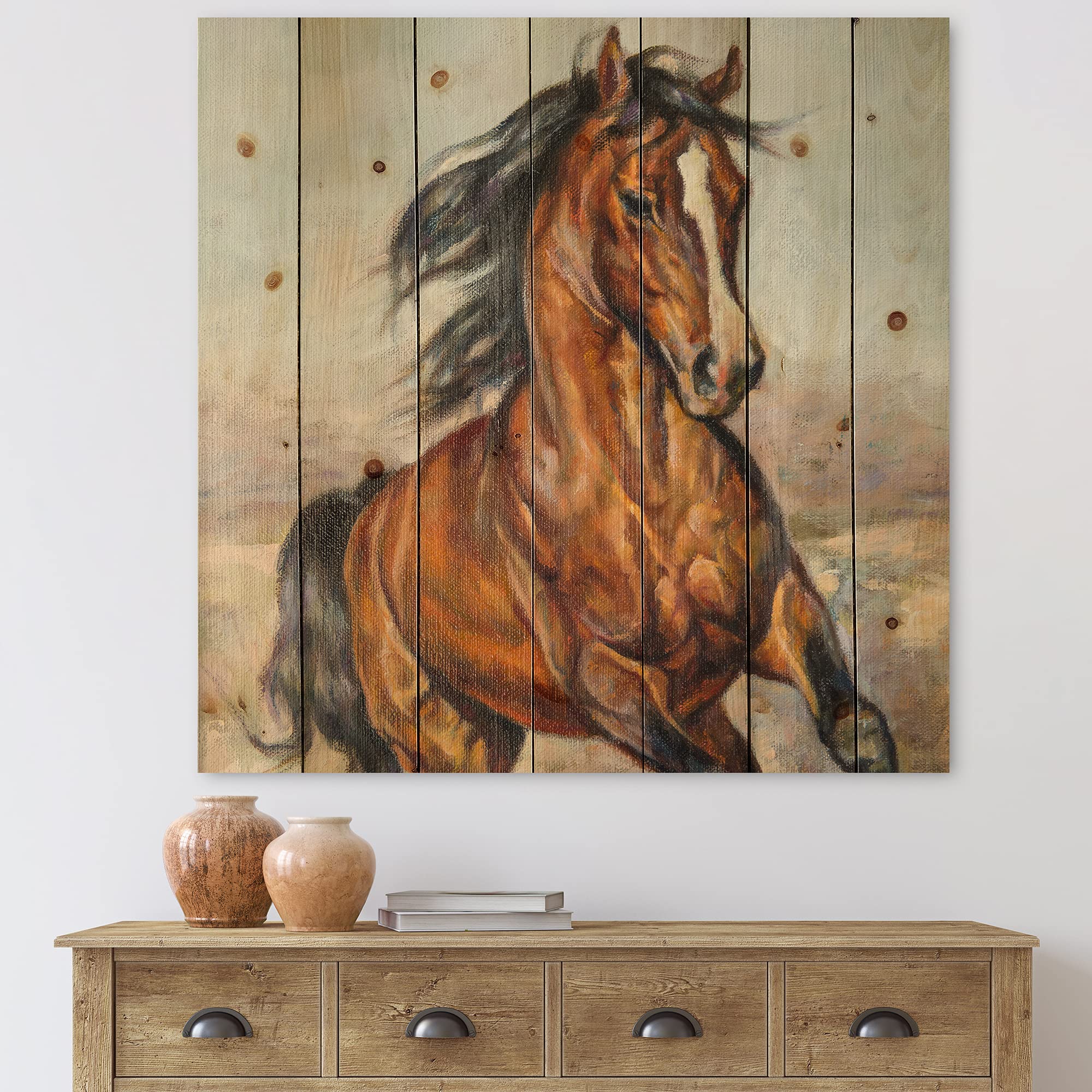 Farmhouse Wood Wall Decor - Portrait of a Race Horse on Natural Pine Wood, Large Animal Wall Art Panel, Rustic Brown Wooden Wall Hanging | Perfect for Living Room, Bedroom, or Office Decor