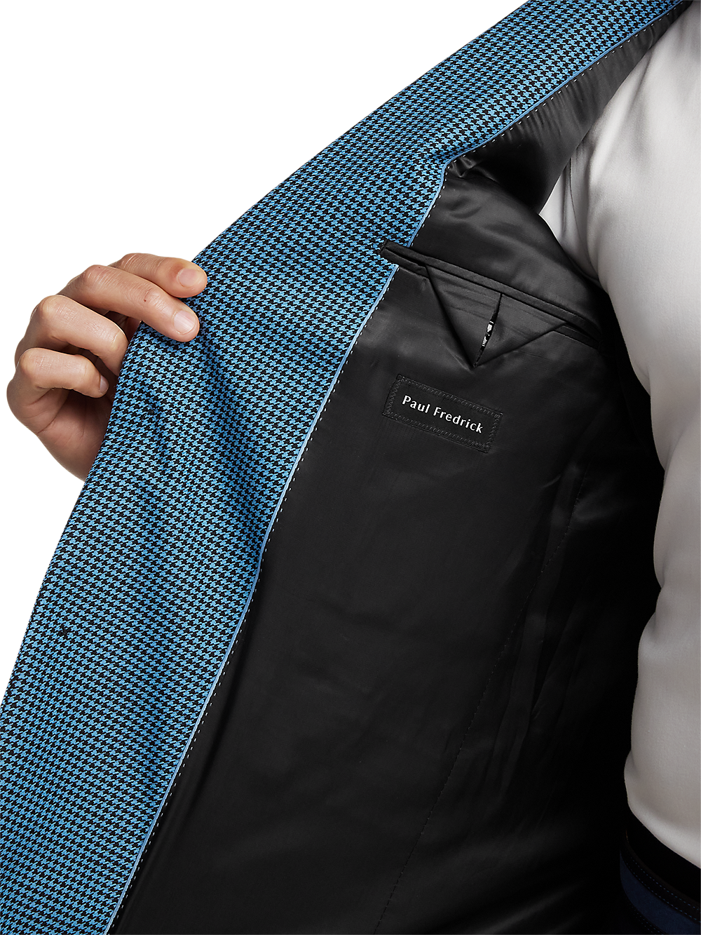Premium Wool Houndstooth Single-Breasted Peak Lapel Blazer - Blue & Black Checkered Pattern | Formal Business Attire, Office Wear & Special Occasions