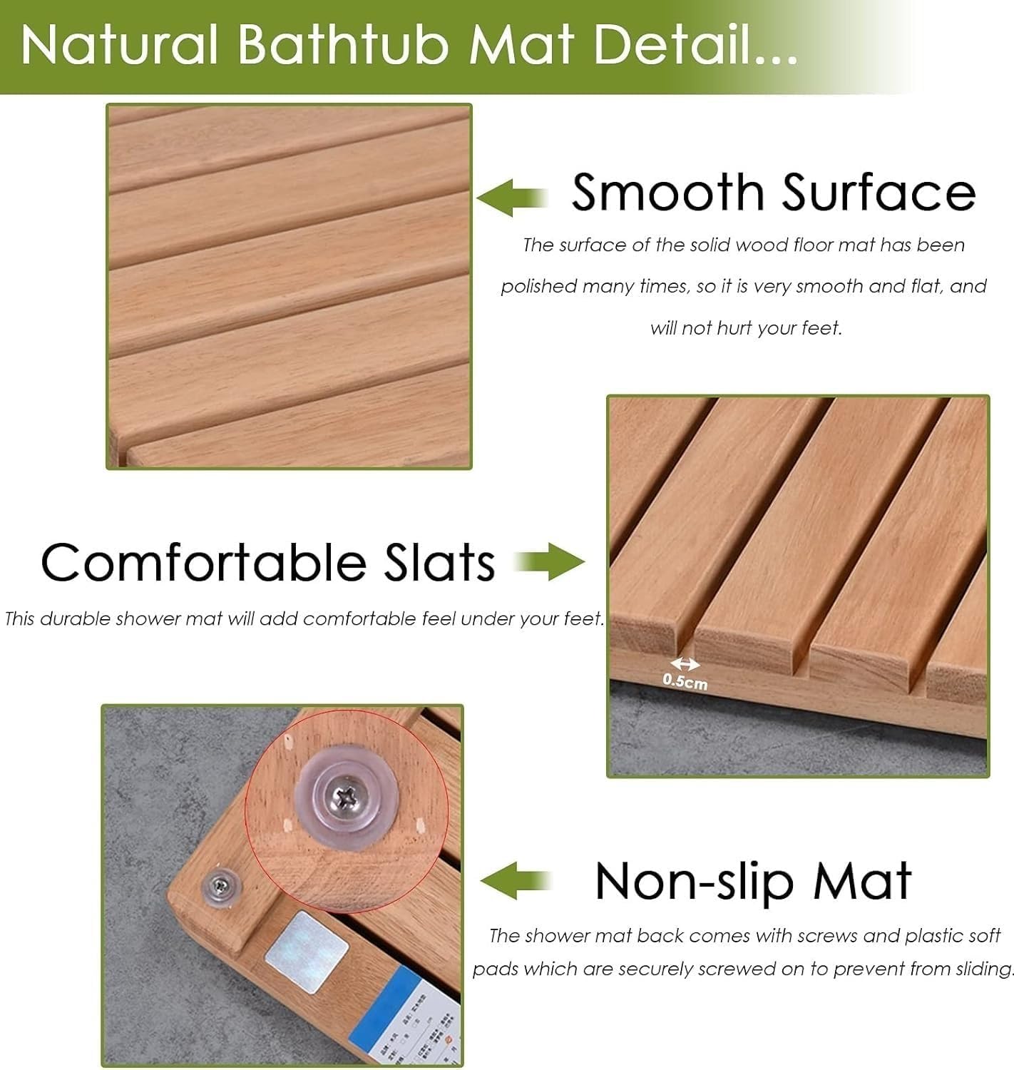 Premium Teak Wood Shower Mat - 30x36 Inch Waterproof Bath Mat for Bathroom Floor, Inside & Outside Shower - Natural Slatted Platform (76x92cm) - Perfect for Spa-Like Bathrooms, Pool Decks & Wet Areas