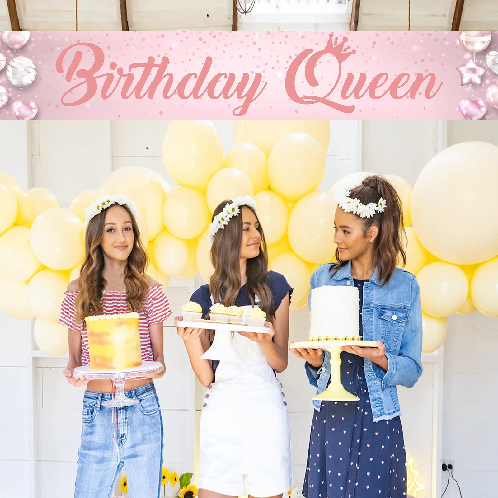 Pink Birthday Queen Large Banner Sign - Happy Birthday Party Decorations for Women, Outdoor Birthday Gifts, Perfect for Backyard Celebrations and Indoor Festivities