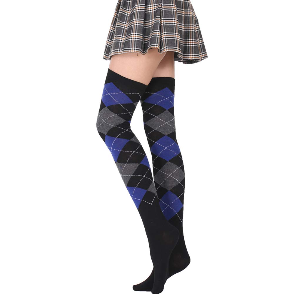 Benefeet Women's Thigh High Argyle Socks - Fun Striped Knee-High Stockings for Parties & Cosplay