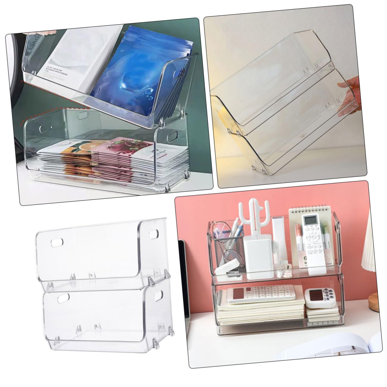 Stackable Desktop Cosmetic Storage Box with Handle - 2-Piece Makeup Organizer Set for Space Saving | Perfect for Vanity, Bathroom & Travel Organization