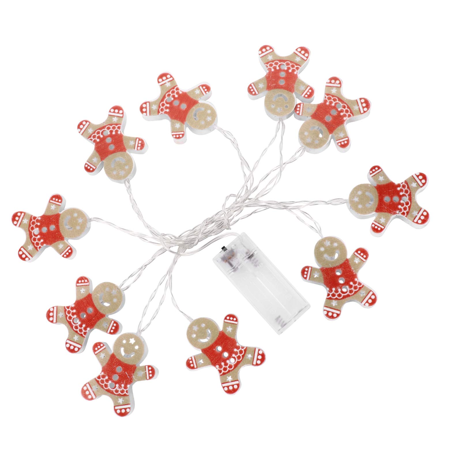 Solustre 2m/6.6ft Christmas LED String Lights - 10 Gingerbread Man Cookie Shaped Fairy Lights with Battery for Tree Decor | Indoor Outdoor Holiday Party Wedding Decoration