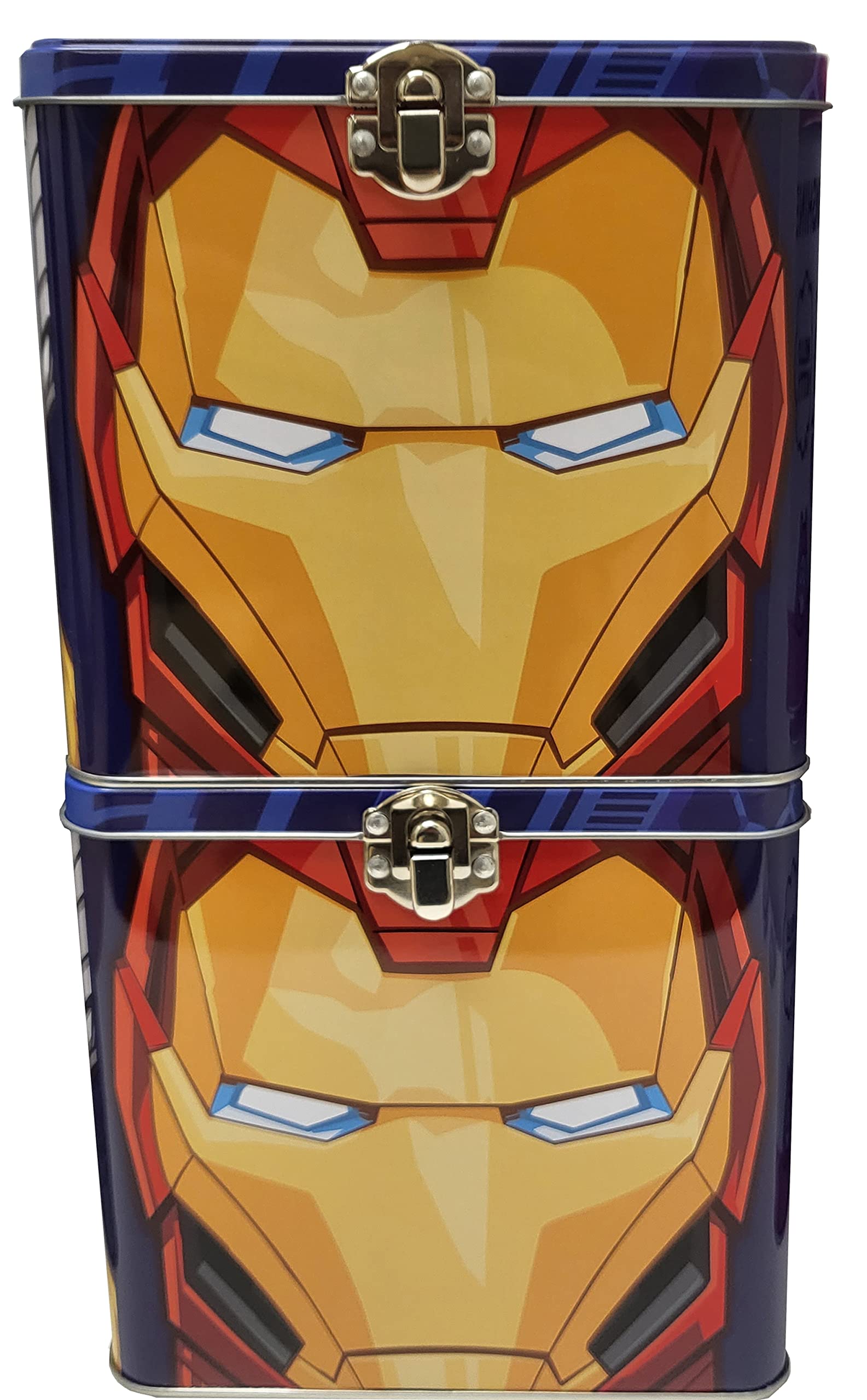 Marvel Avengers Stackable Storage Tin Box with Handle - Blue Superhero Collectible Organizer for Toys, Comics & Memorabilia | Perfect for Kids' Room, Office Desk & Gift Giving