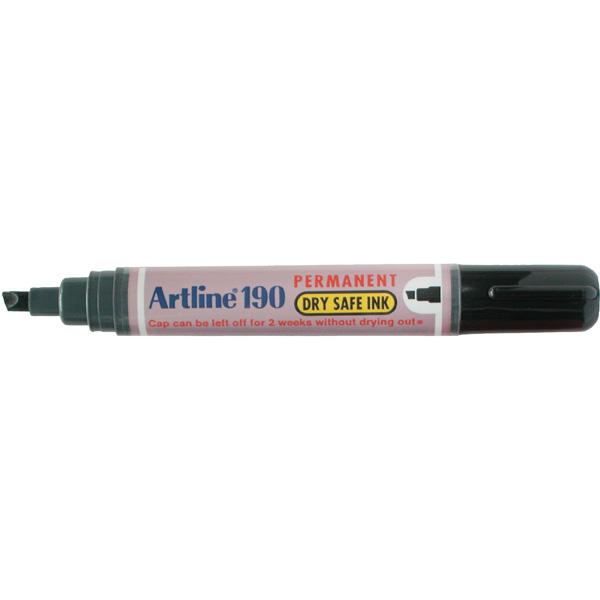 Artline 190 Permanent Marker - Chisel Tip Black Ink - Industrial Strength Waterproof Markers for Labeling, Signage & DIY Projects