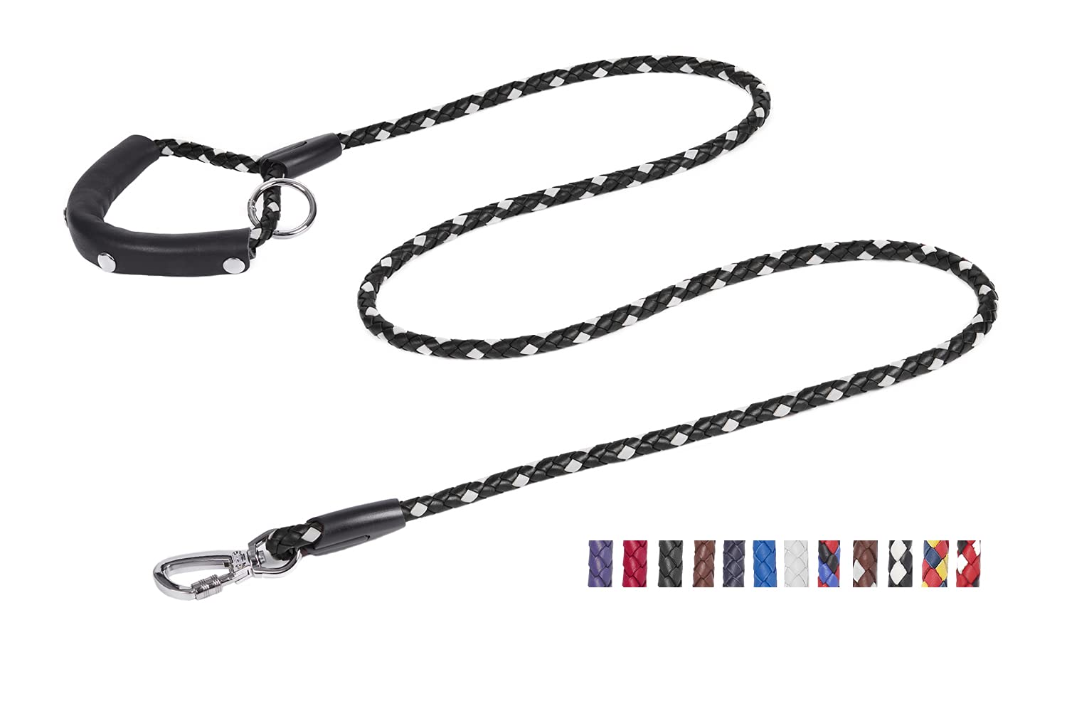 Premium Braided Leather Dog Leash - 4FT/5FT/6FT Heavy Duty Training Leash for Large, Medium & Small Dogs | Reflective & Durable (Black, 2/5