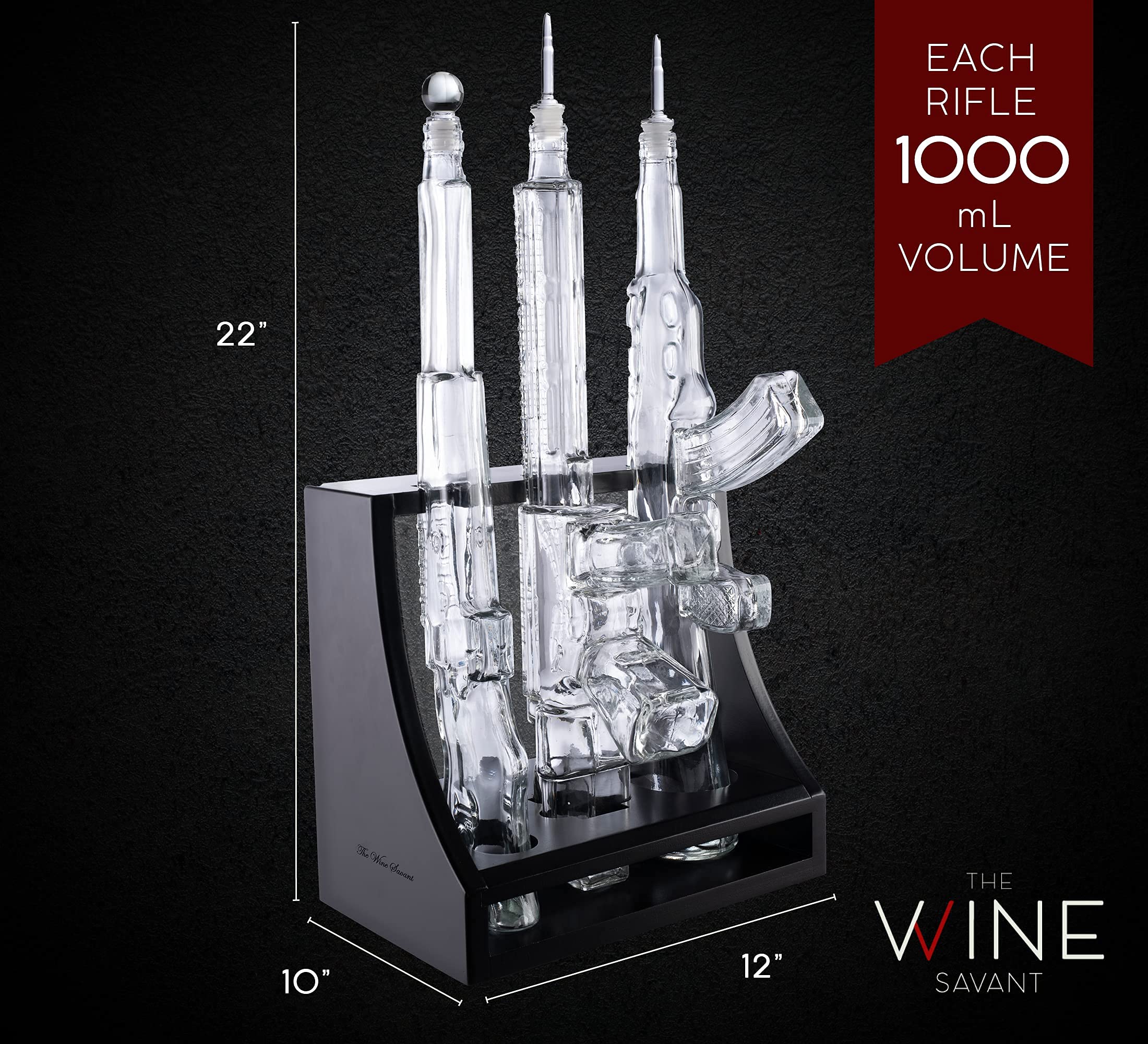 AR15 AK47 Rifle Whiskey Decanter Set with Display Rack - 3 Piece Gun Shaped Liquor Dispenser for Home Bar | Unique Gifts for Men, Dad, Husband, Veterans & Military | Perfect for Birthday, Anniversary & Whiskey Enthusiasts
