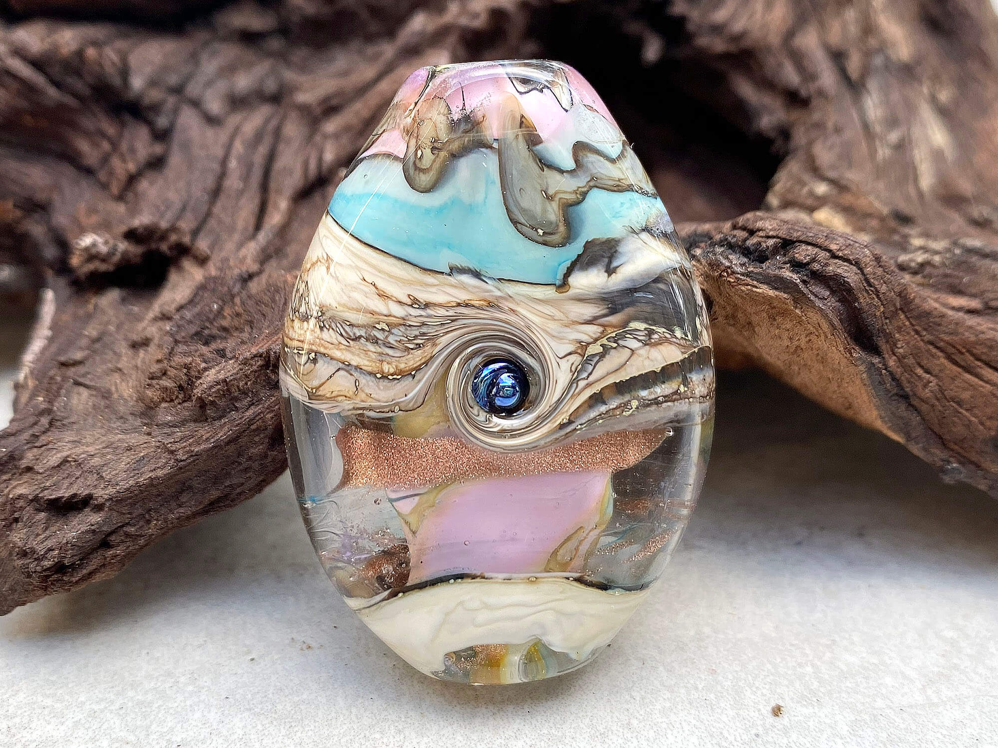 Pastel Blue & Pink Organic Lampwork Focal Bead SRA - Handmade Glass Beads for Jewelry Making, DIY Crafts, Bracelets & Necklaces - Perfect for Boho, Wedding & Gift Designs