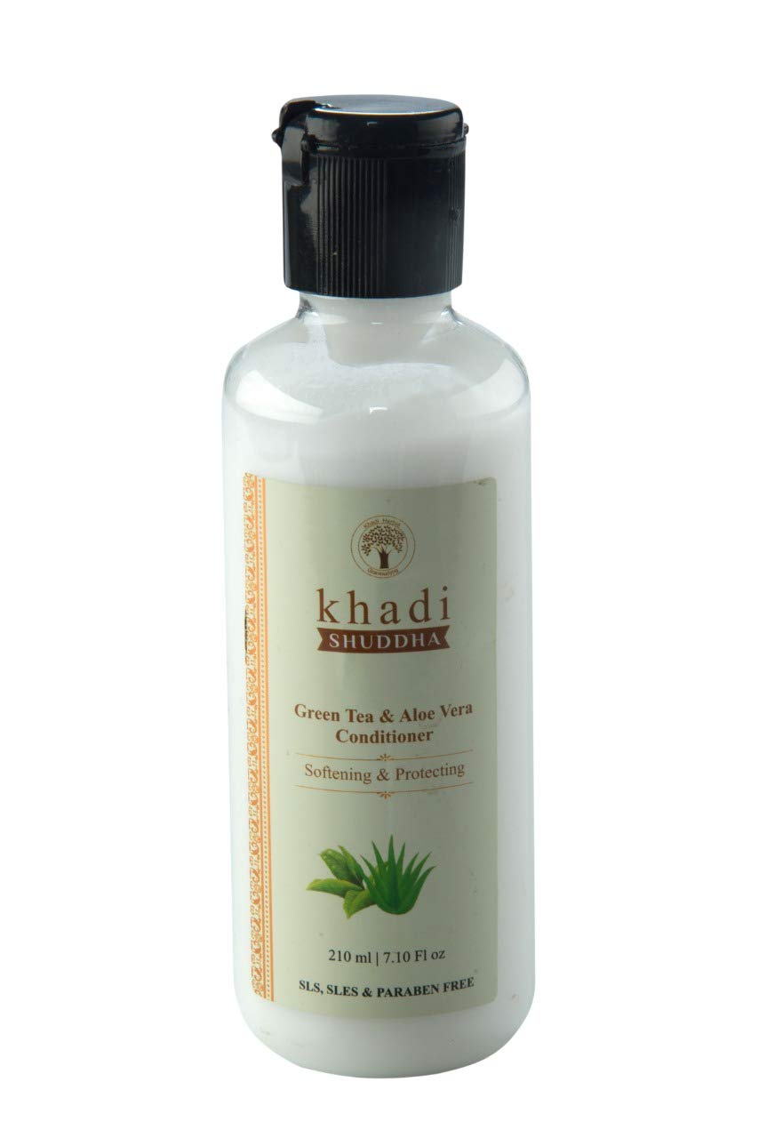 Khadi Shuddha Green Tea & Aloe Vera Hair Conditioner 210ml - SLS Free, SLES Free, Paraben Free, Natural Hair Care for Dry & Damaged Hair - Perfect for Daily Hydration & Scalp Nourishment