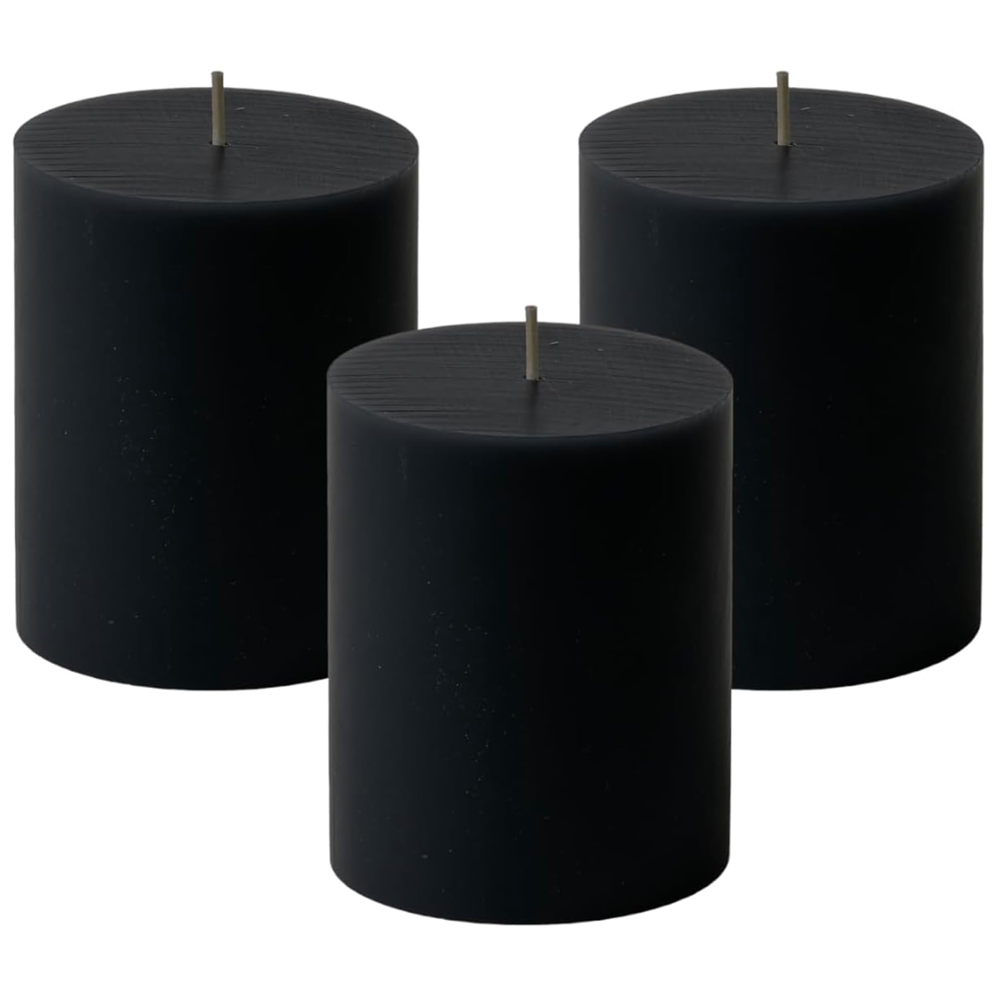 Premium Unscented Dripless Pillar Candles Set of 3 - 4x3 Inch Black Hand-Poured Solid Color Candles for Home Decor, Wedding, Dinner & Relaxation - 60 Hour Burn Time, Natural Soy Wax Candles for Romantic Ambiance & Meditation