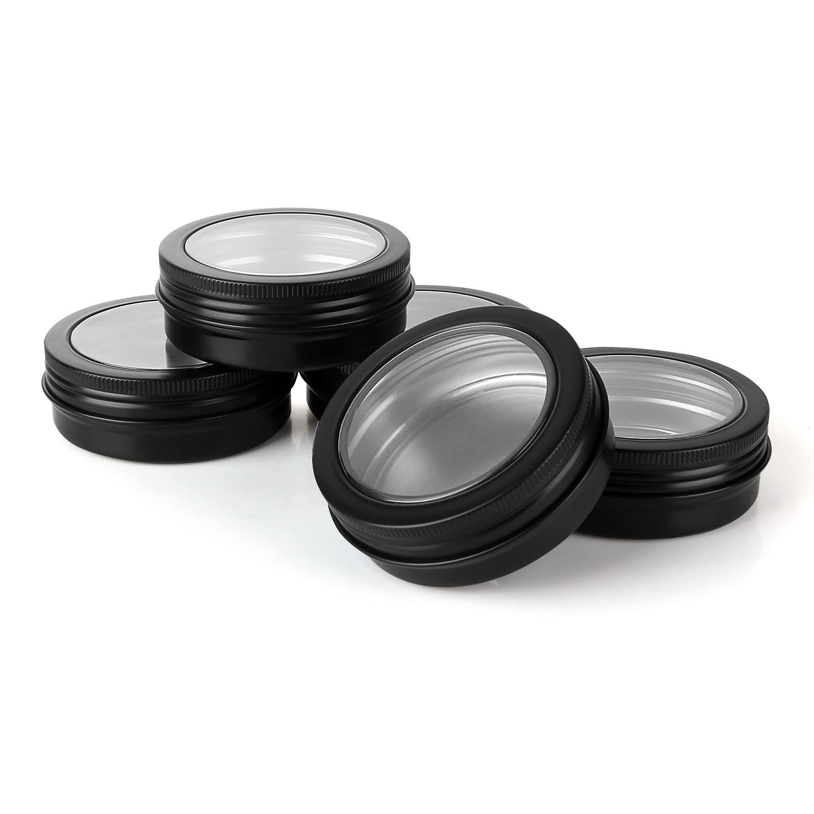 DAJAVE 30 Pack 2 Ounce Round Tin Cans with Screw Lids & Clear Window - Black Metal Tin Containers for Storing Spices, Candies, Candles, Gifts - Perfect for DIY Crafts, Wedding Favors, Party Decorations & Home Organization