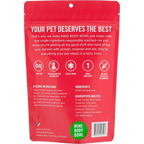 Healthy Spot Mind Body Bowl - 2.5 oz Freeze-Dried Beef Liver Dog & Cat Treats - All-Natural Healthy Pet Snacks for Training & Rewards - Perfect for Small Breeds & Picky Eaters