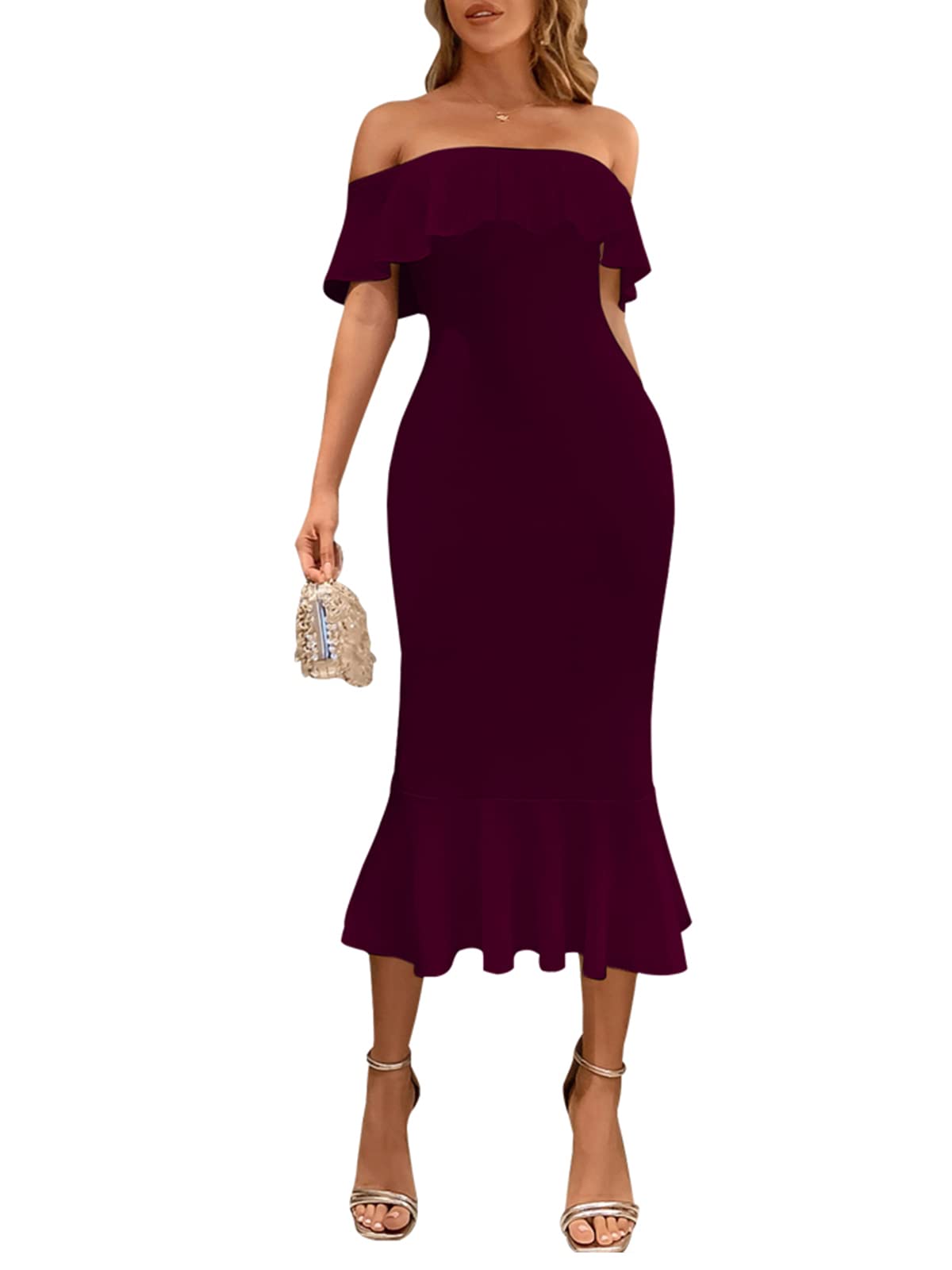 Elegant Women's Long Sleeve Wrap V-Neck Bodycon Maxi Dress for Cocktail Party, Evening Gala & Special Occasions | Flattering Sexy Figure-Hugging Design