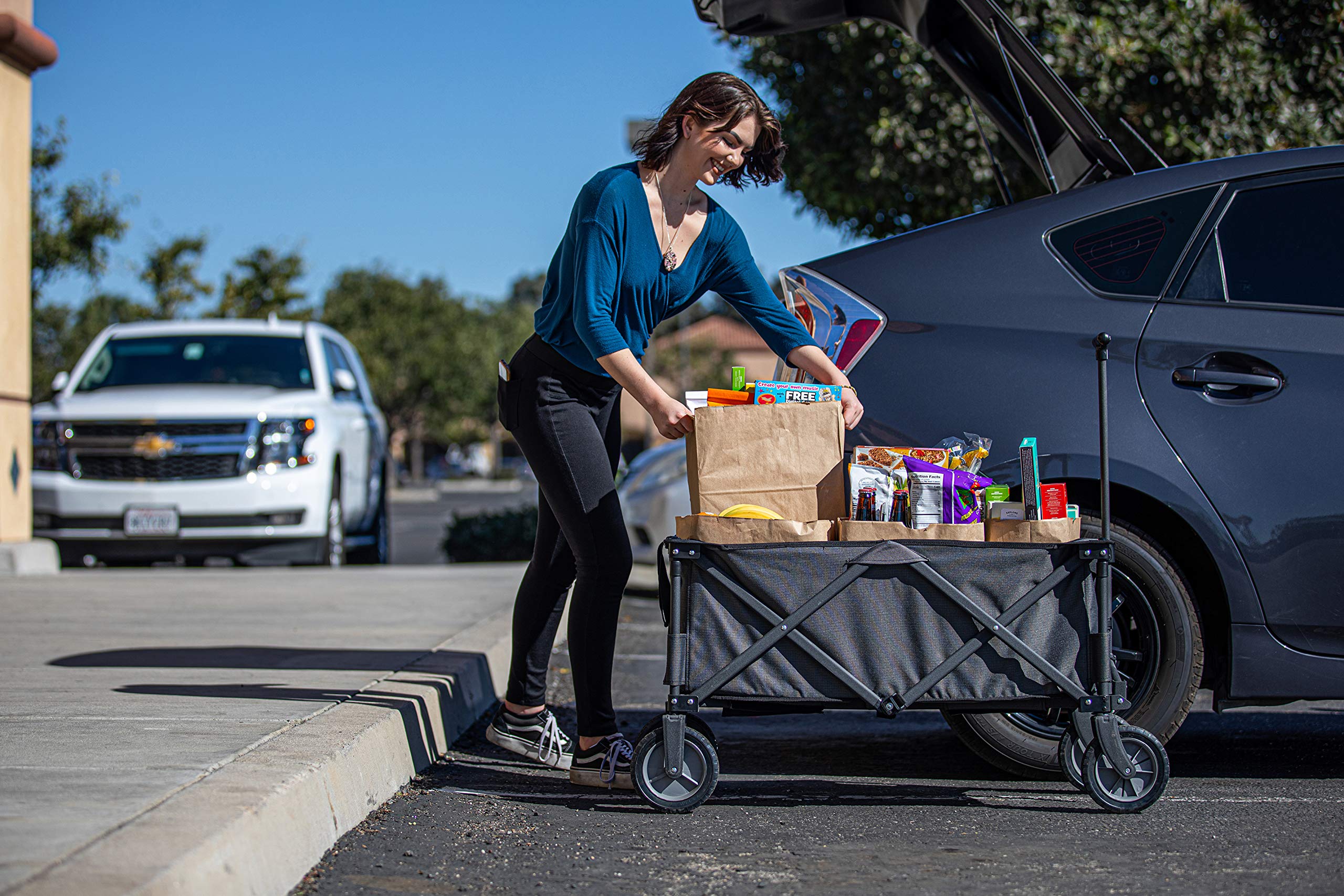 PICNIC TIME Adventure Wagon Elite - Foldable Utility Wagon with Table Top Lid & Soft Cooler Liner for Outdoor Camping, Beach Trips, and Tailgating