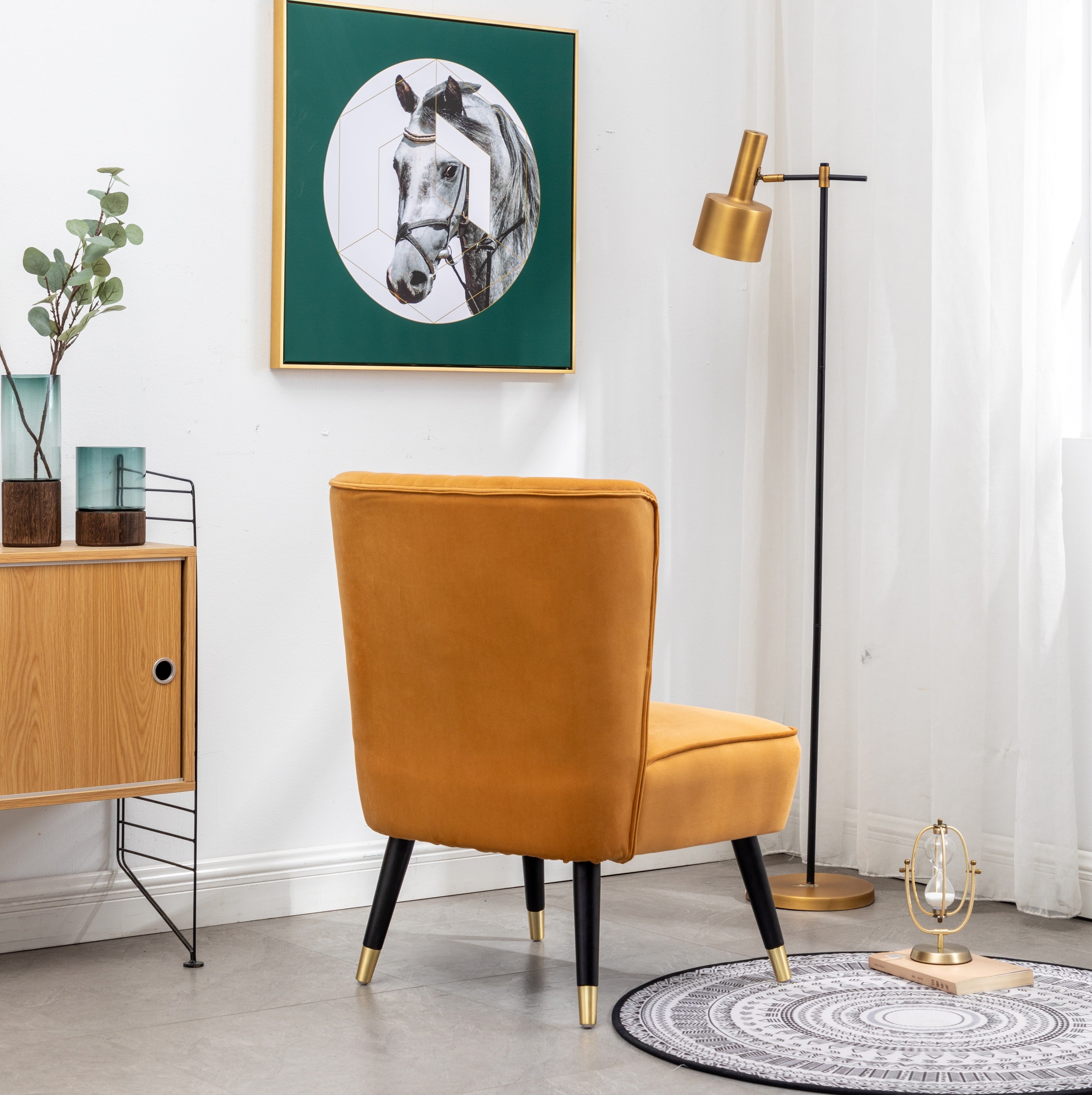 Roundhill Furniture Elon Contemporary Velvet Upholstered Accent Chair in Gold - Modern Living Room Seating for Home Office, Lounge & Bedroom Decor