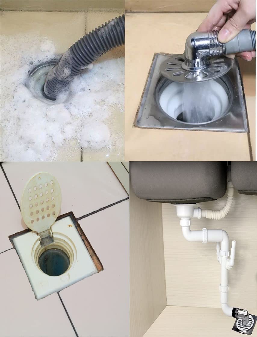 Stainless Steel Anti Overflow Washing Machine Drain Pipe with Easy Connector - Deodorant Elbow Joint for Laundry Outlet (ABS + SS + Rubber, Silver, L-Model, 17.5cm x 11cm) - Perfect for Laundry Rooms, Basements & Bathrooms to Prevent Water Overflow & Odors