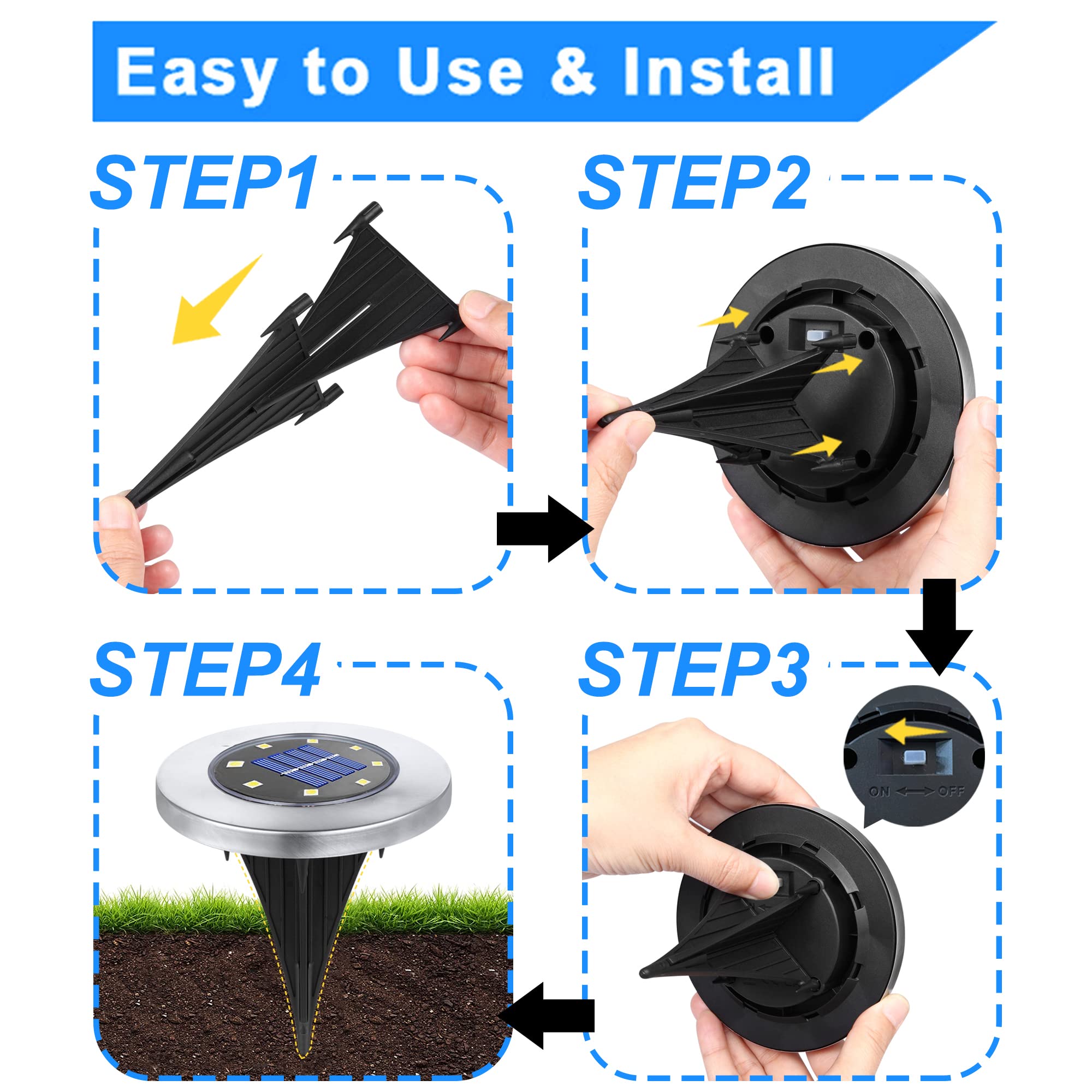 Solar Powered Ground Lights - 16 Pack Waterproof Outdoor Garden Lights for Pathway, Yard, Deck, Lawn, Patio & Walkway | Bright LED Landscape Lighting for Nighttime Safety & Ambience | Weather Resistant & Energy Efficient Solar Garden Lights
