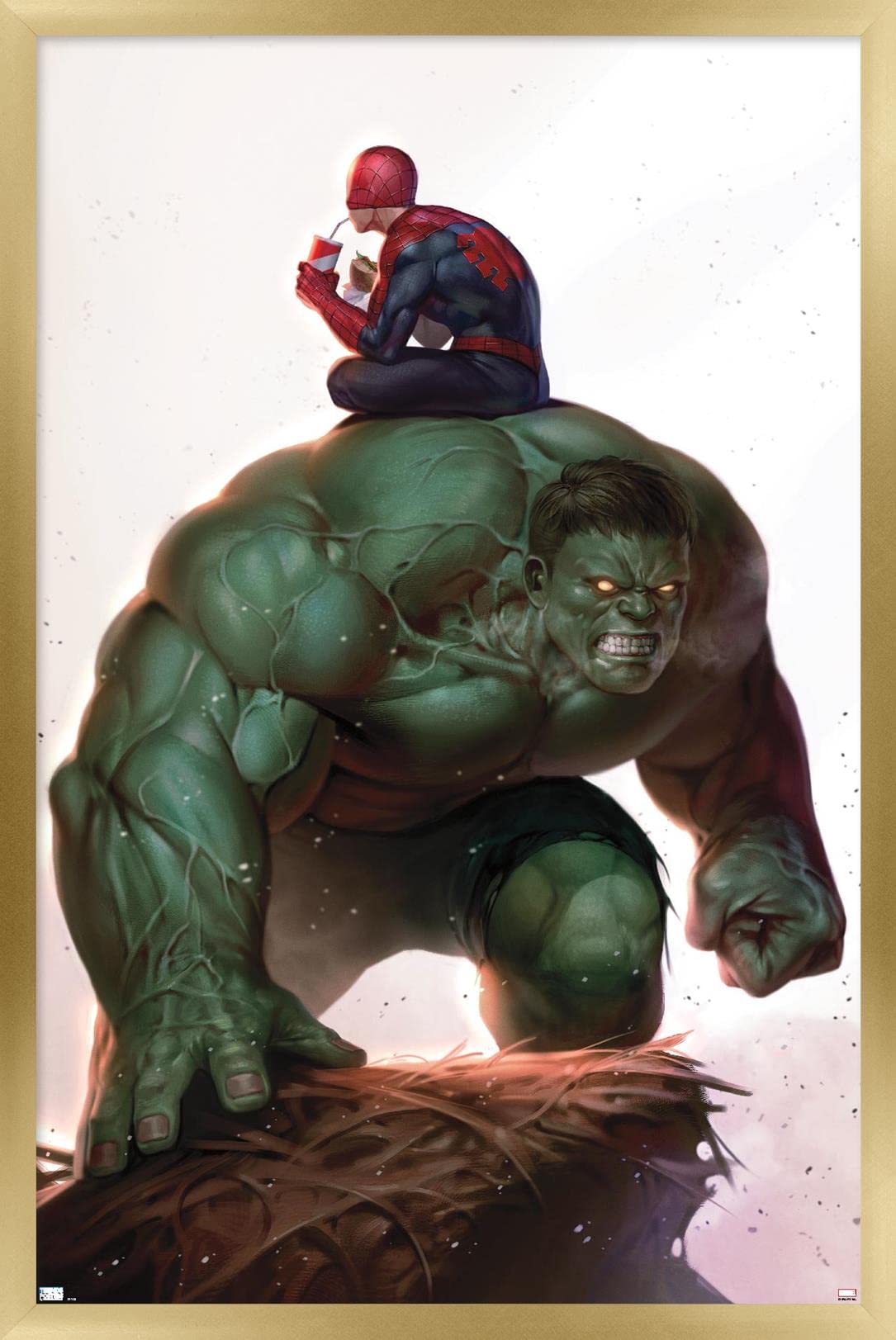 Marvel Comics Spider-Man vs The Immortal Hulk #17 Gold Framed Wall Poster 22.4x14.7 Inches - Perfect for Superhero Bedroom Decor, Comic Book Collector Display & Marvel Fan Gifts