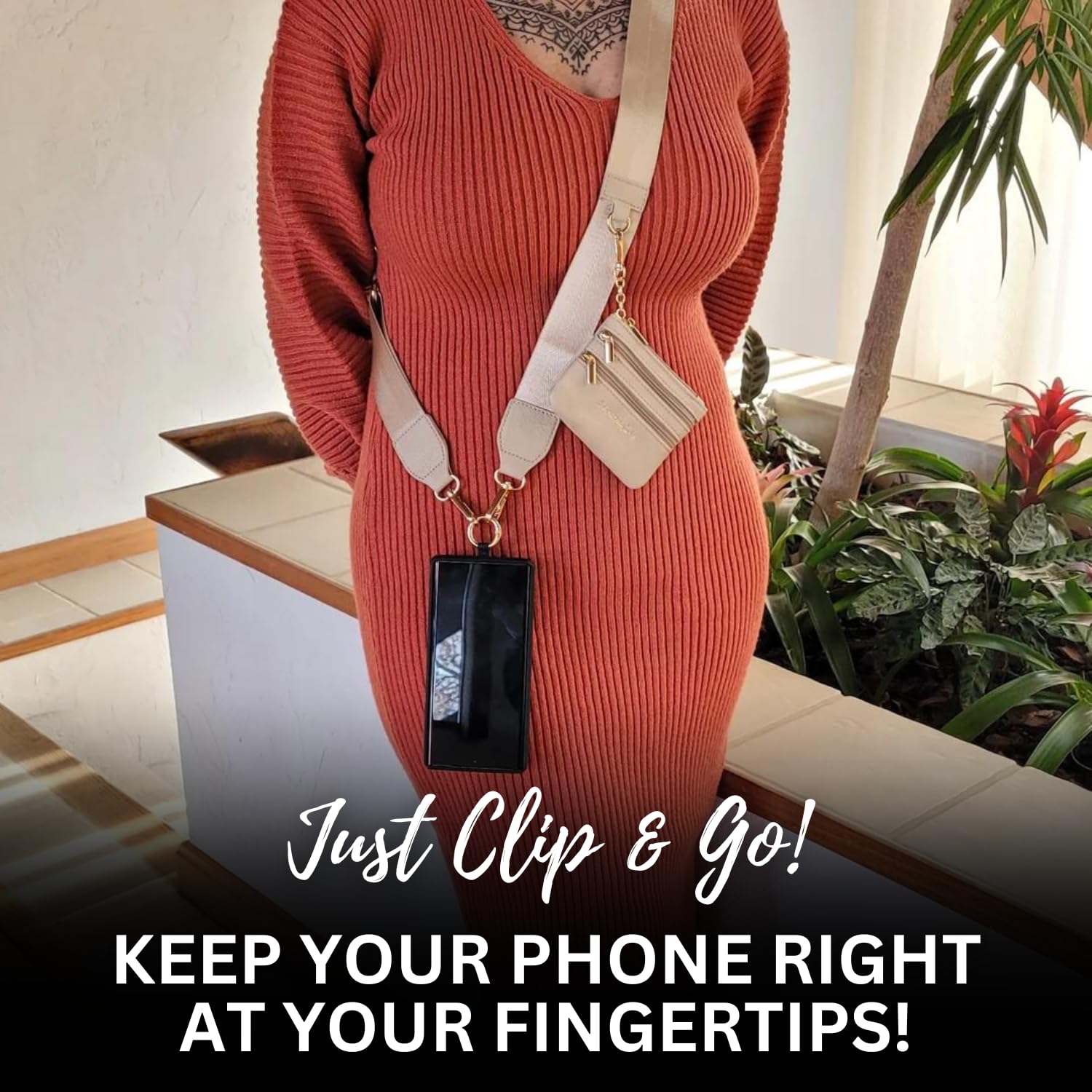 Clip & Go Phone Strap with Zipper Wallet Pouch – Cross Body Phone Chain for Purse & Badge Holder – Perfect for Travel, Shopping, and Everyday Use