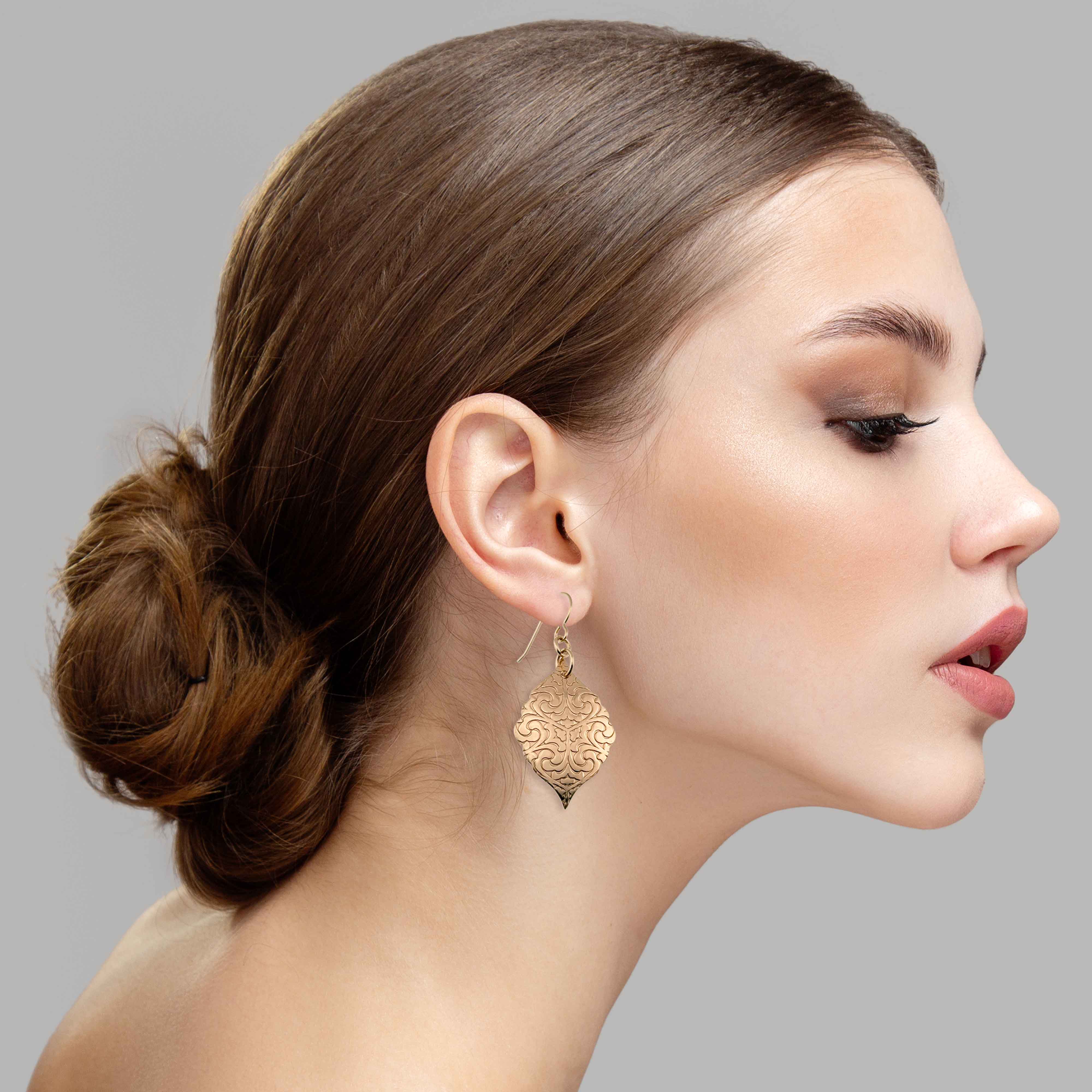 Exquisite Damask Embossed Bronze Moroccan Drop Earrings for Women | Handcrafted Boho Jewelry | Perfect for Weddings, Parties & Special Occasions