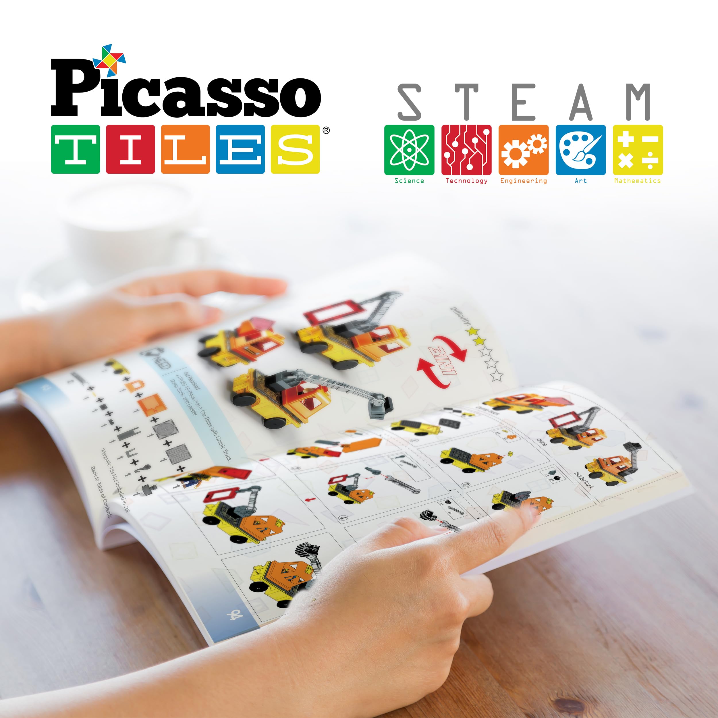 PicassoTiles 100-Piece Magnetic Race Car Track Set with LED Cars & Idea Book - STEM Learning Toy for Kids, Fine Motor Skills & Creativity Development - Perfect for Playtime, Birthday Gifts & Educational Activities