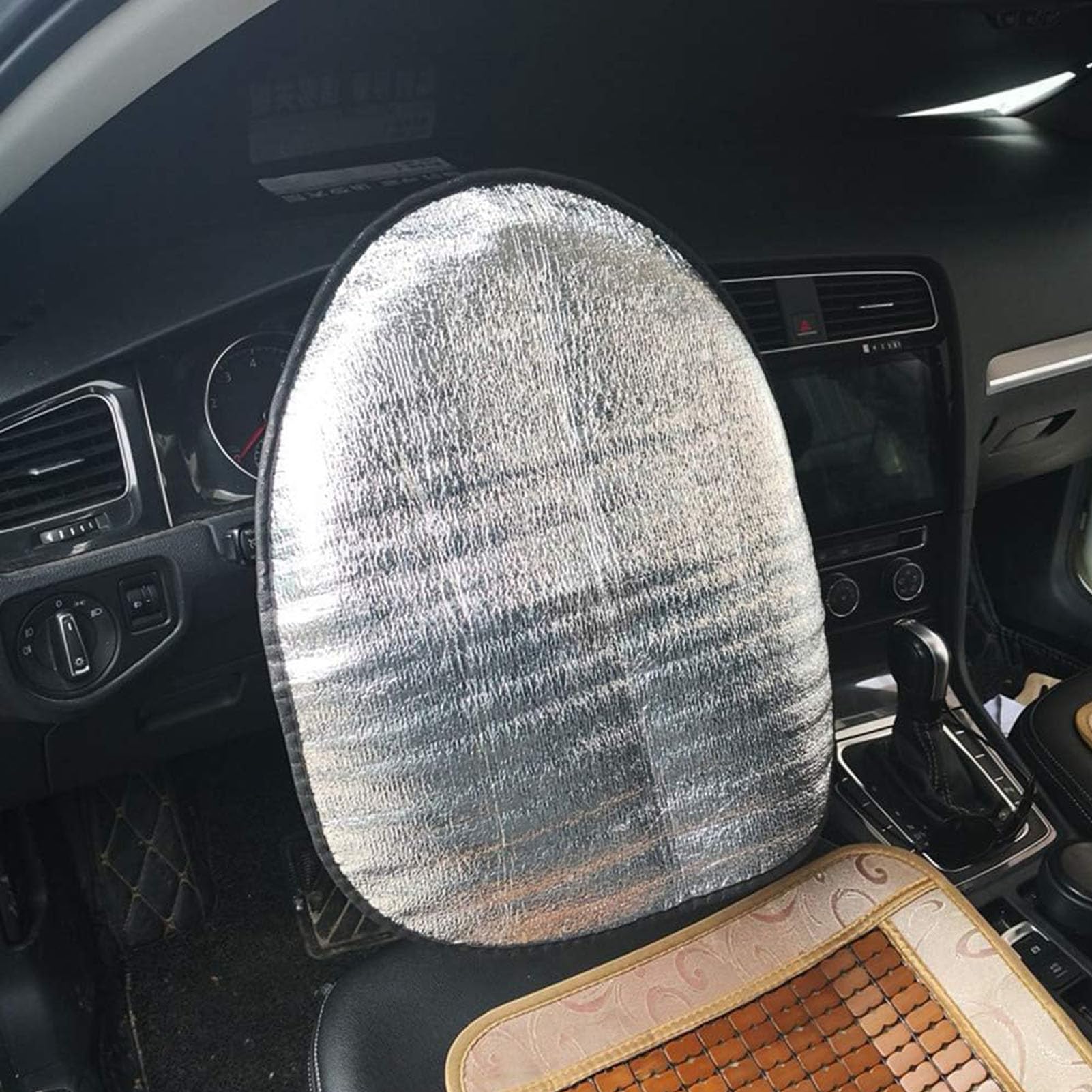 Universal Car Steering Wheel Sun Shade Cover - Heat-Resistant Aluminum Foil Protector for Cars, SUVs, Trucks & Vans (17.32x19.68 Inch/44x50cm) - Pack of 1 - Keep Your Steering Wheel Cool & Comfortable in Hot Weather