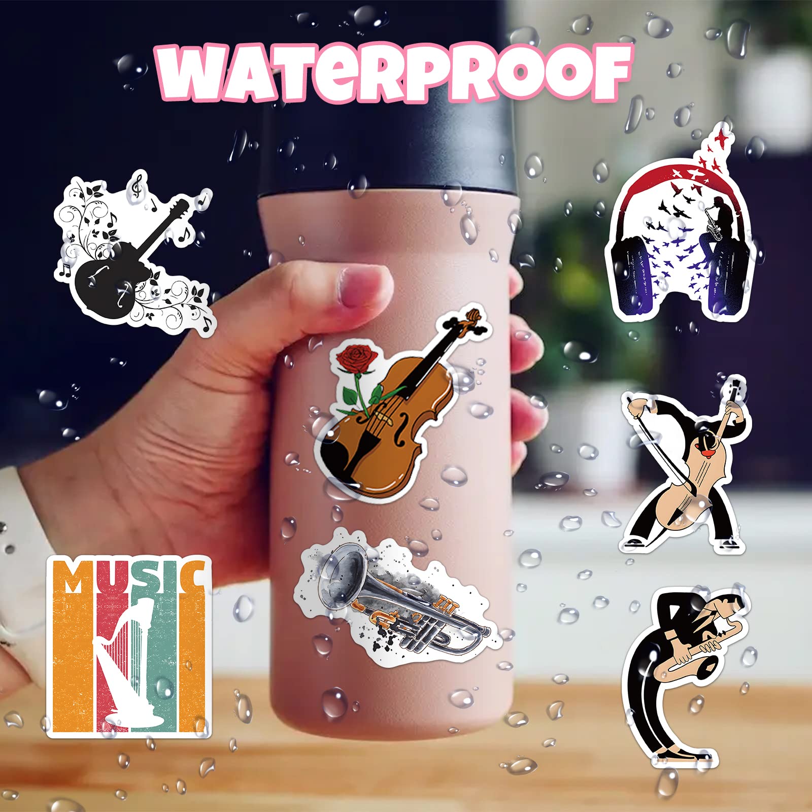 100Pcs Orchestral Stickers Pack - Vinyl Music Instrument Stickers for Kids & Teens - Waterproof Classical Music Aesthetic Decals for Water Bottles, Laptops, Hydroflasks, Guitars, Violins - Perfect for School, Music Class, Band Practice & DIY Projects