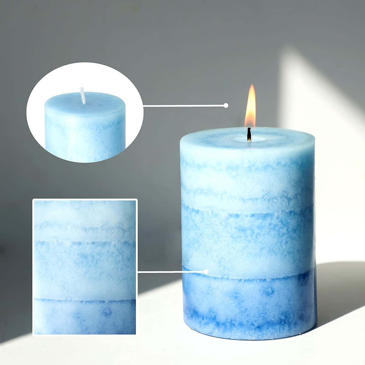 Blue Lilac Garden Scented Pillar Candles - Long-Lasting 3x4 Inch Home Decor Candles for Wedding, Bathroom & Relaxation - Perfect Aromatherapy Gifts for Women