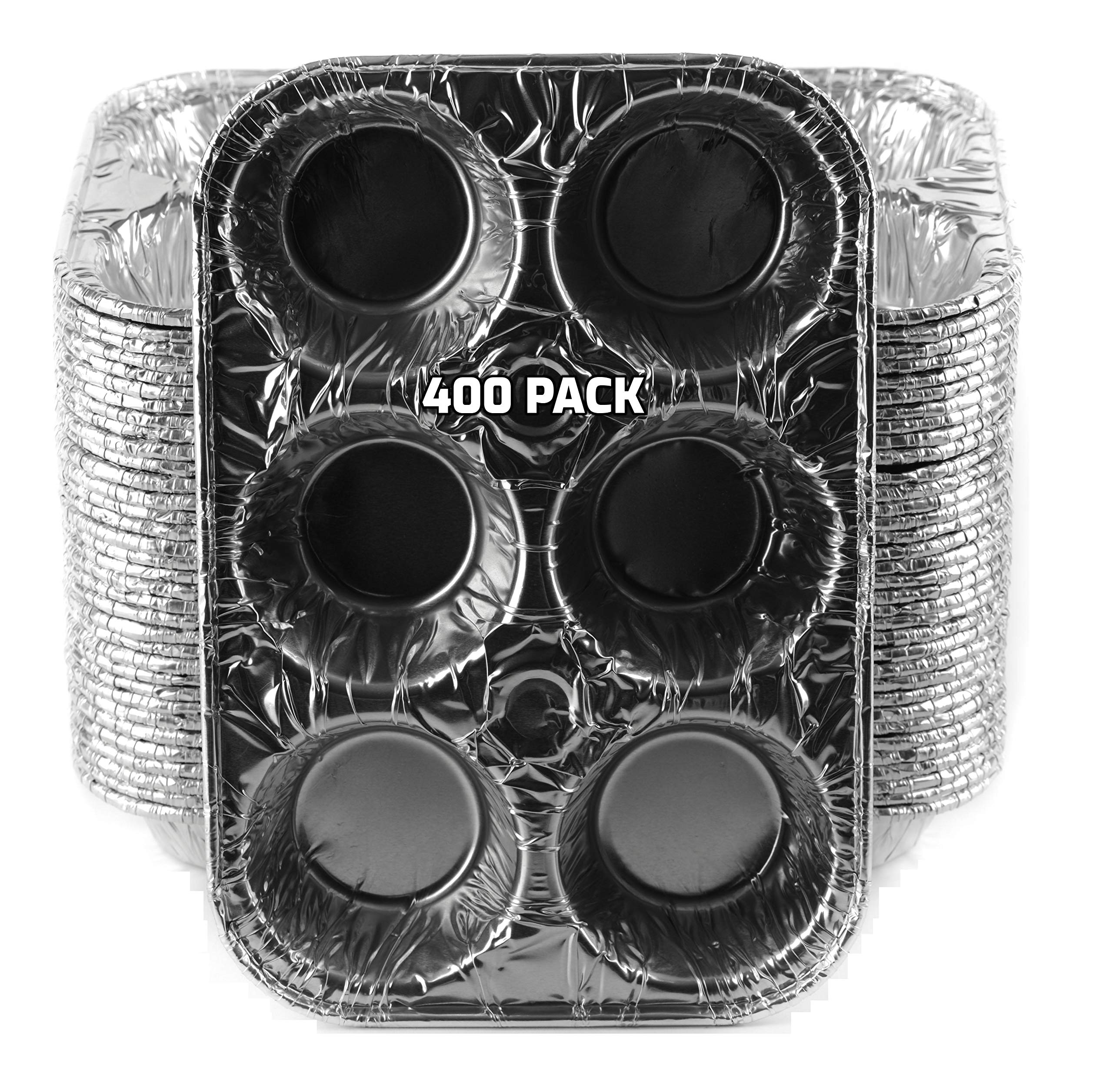 400-Pack Disposable Aluminum 6-Cup Muffin Pans - Heavy Duty Baking Tins for Cupcakes, Muffins & Mini Pies - Reusable & Recyclable - Perfect for Home Baking, Parties & Commercial Kitchens
