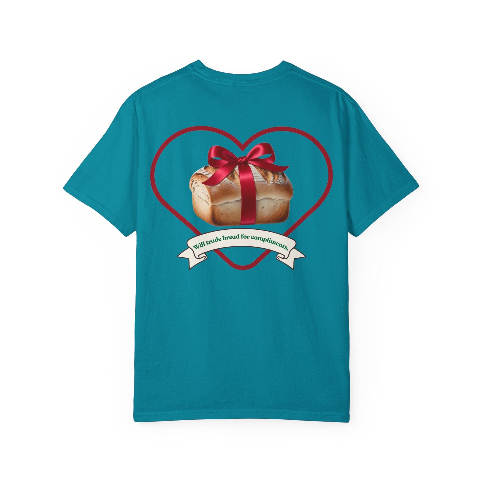 Gift of Love T-Shirt - Unisex Garment Dyed Tee with Heart & Bread Print | Casual Wear, Couples Outfits, Valentine's Day Gift