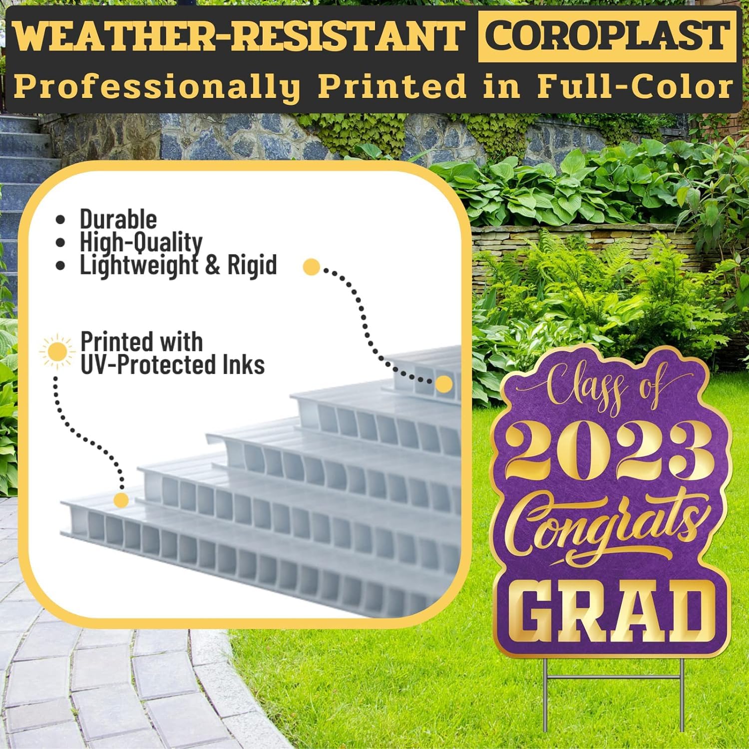 2023 Graduation Yard Sign - 17in Tall Outdoor Graduation Decor for Class of 2023 | Purple Graduation Party Decorations | Perfect for Backyard Celebrations, School Events & Photo Backdrops