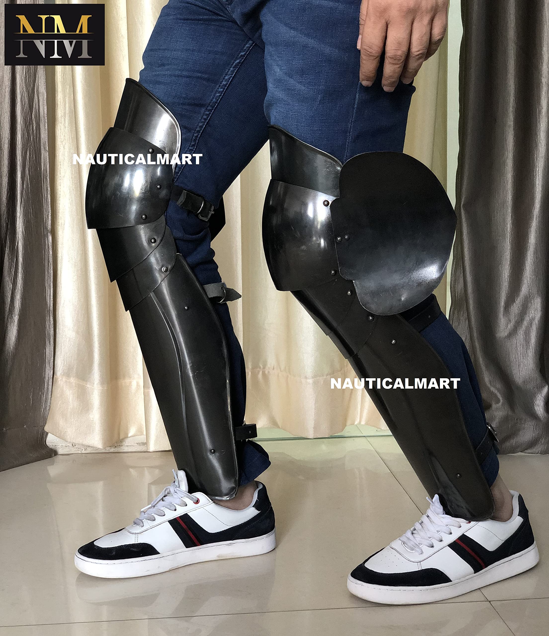 Medieval LARP Armor Articulated Greaves - Authentic Leg Guards for Cosplay, Renaissance Fairs & Historical Reenactments