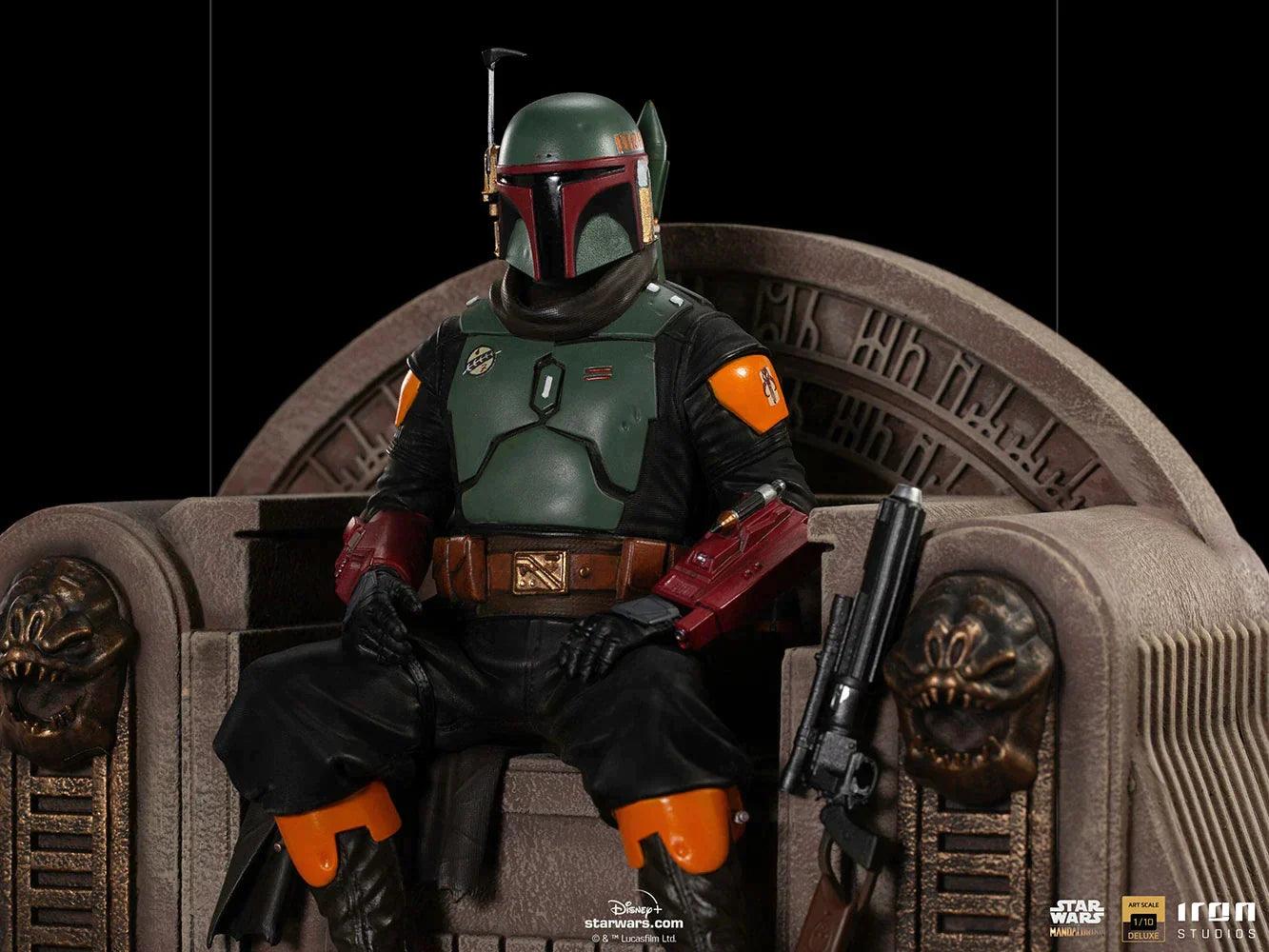 Iron Studios The Mandalorian Boba Fett on Throne Deluxe Art Scale 1/10 Statue - Premium Collectible for Star Wars Fans, Home Decor & Display