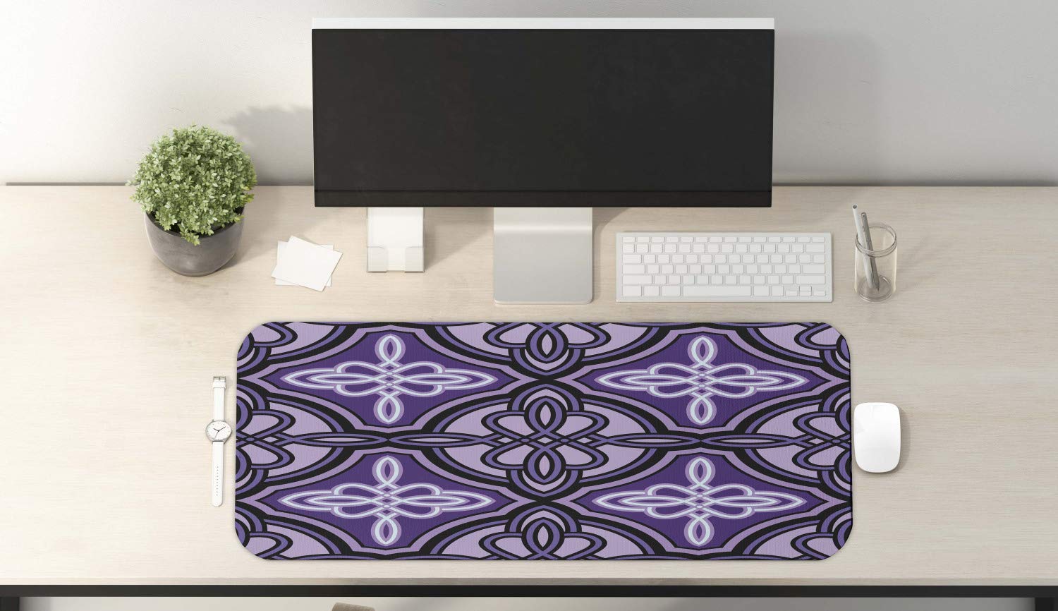 Ambesonne Celtic Knot Gaming Mouse Pad - Non-Slip Rubber Surface with Swirling Twisted Line Design, Extra Large 31