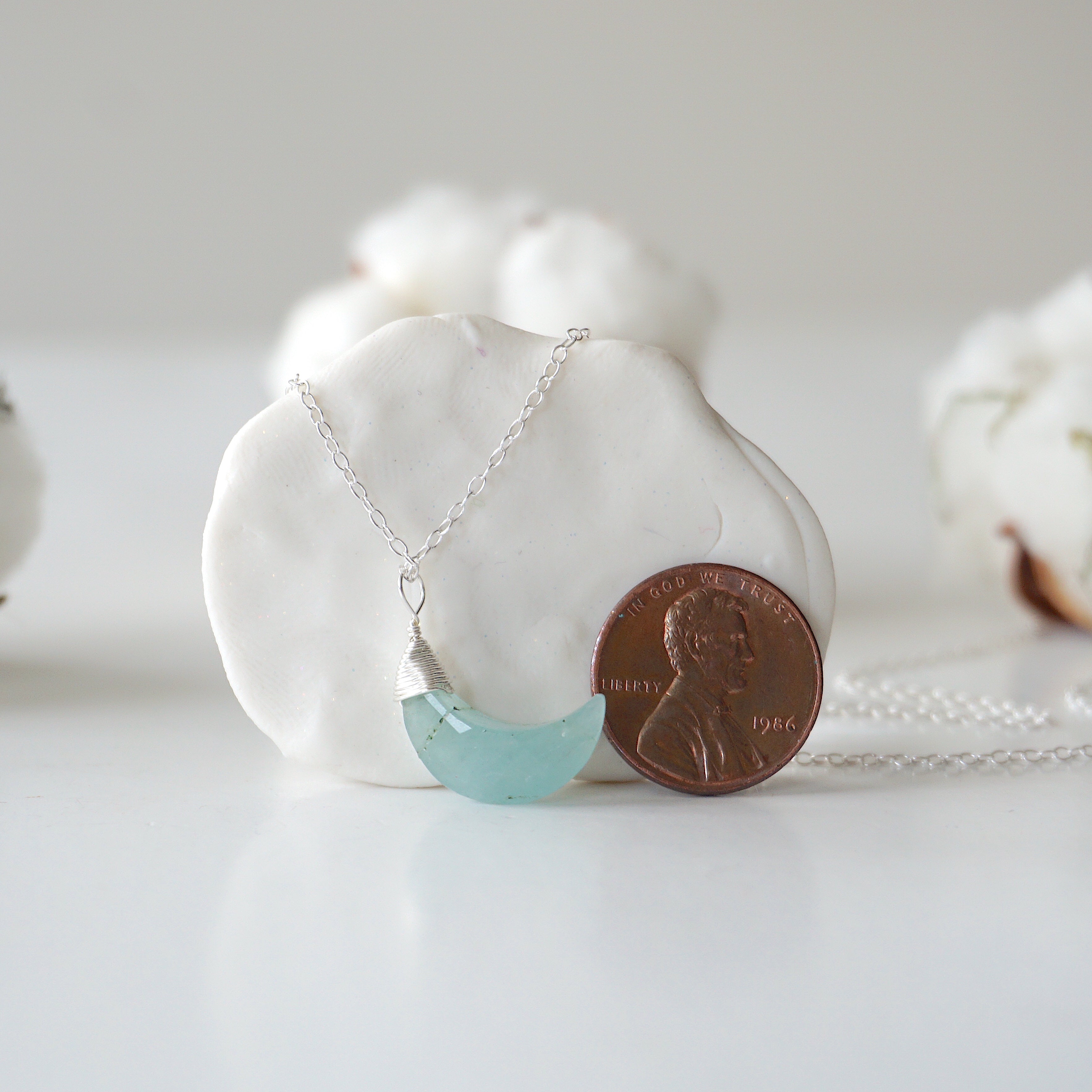 Aquamarine Necklace - Moon Charm Pendant in Sterling Silver for Women | Elegant Jewelry Gift for Birthday, Anniversary & Special Occasions
