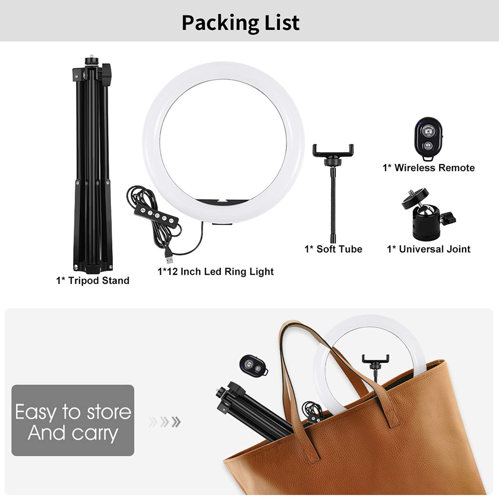 12-inch Ring Light with Extendable Tripod Stand & Phone Holder - Professional Lighting for Video Photography, Live Streaming, Makeup | Bluetooth Remote Compatible with iOS/Android - Perfect for YouTube, TikTok, Instagram & Home Studio Setup