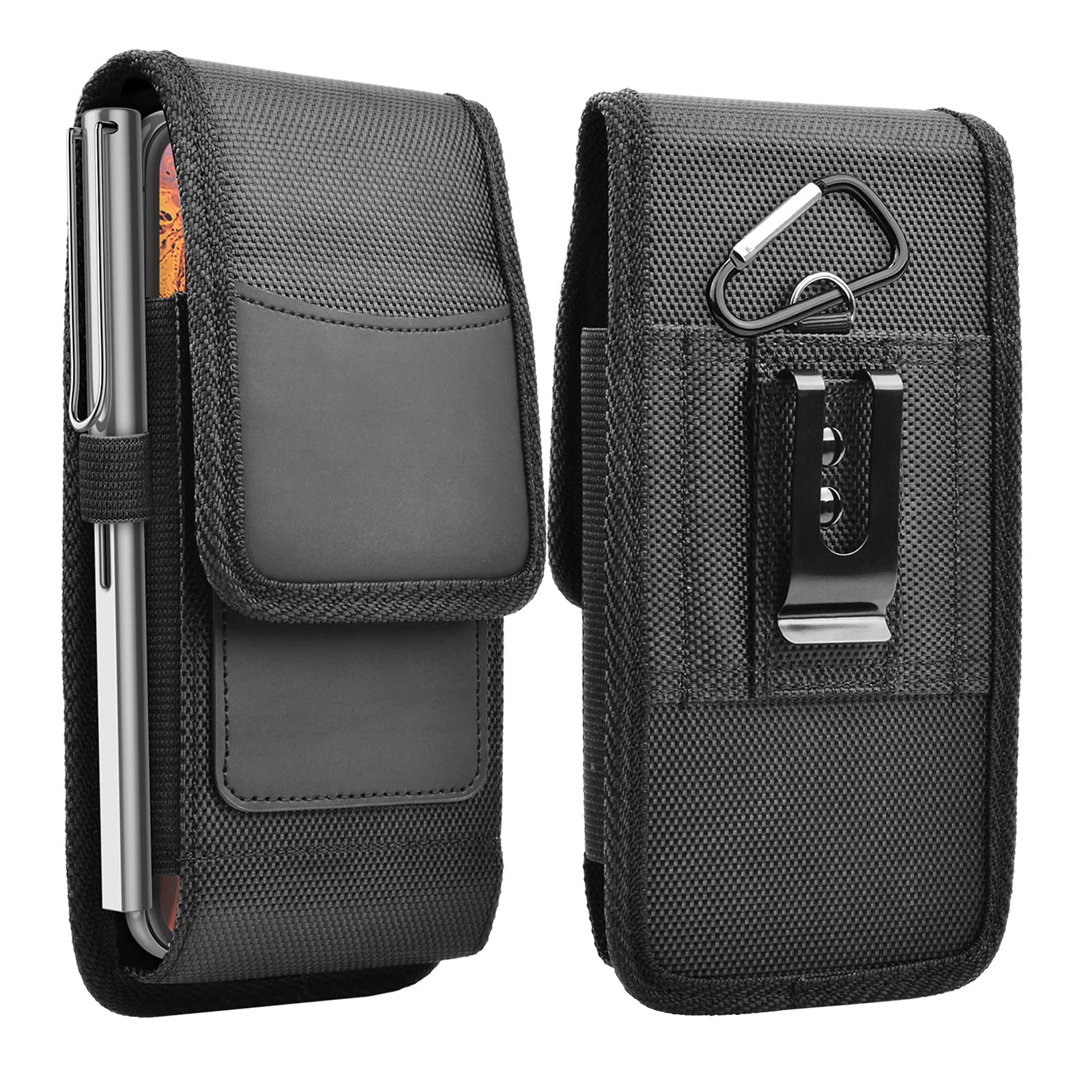 Nylon Belt Clip Holster for Samsung Galaxy S25 Ultra/S24/S23/S22/S21/S20/Note 20 & iPhone 16 Pro Max/XS/XR - Secure Phone Pouch with Card Holder (Perfect for Work, Hiking, and Travel)