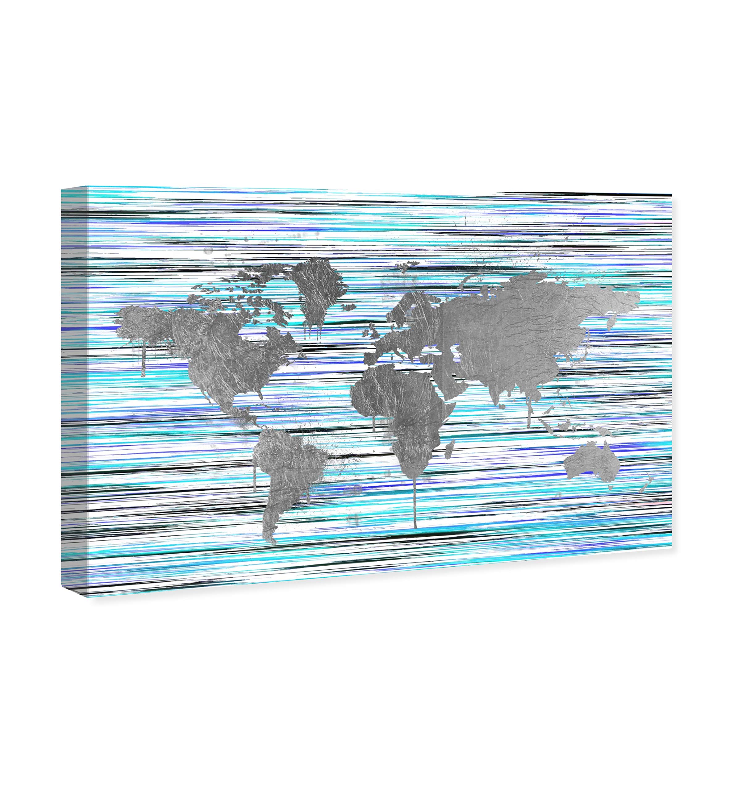 Oliver Gal Artist Co. World Map Wall Art Canvas Print - Eclectic Mapamundi Home Decor, 24x16 Inches, Gray & Purple - Perfect for Living Room, Office or Bedroom Wall Decoration