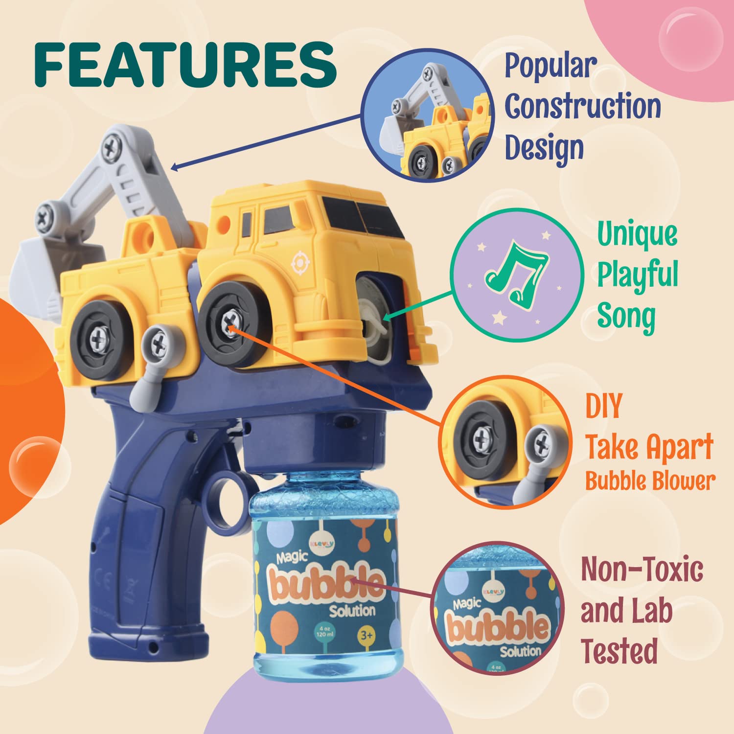 **2-Pack Bubble Blaster Guns with 4 Bubble Solutions – STEM Take Apart Bubble Toys for Toddlers Ages 3-5 | Outdoor Summer Fun, Birthday Gifts, Party Favors for Kids | Bubble Machine & Blower for Backyard, Park & Beach Play**