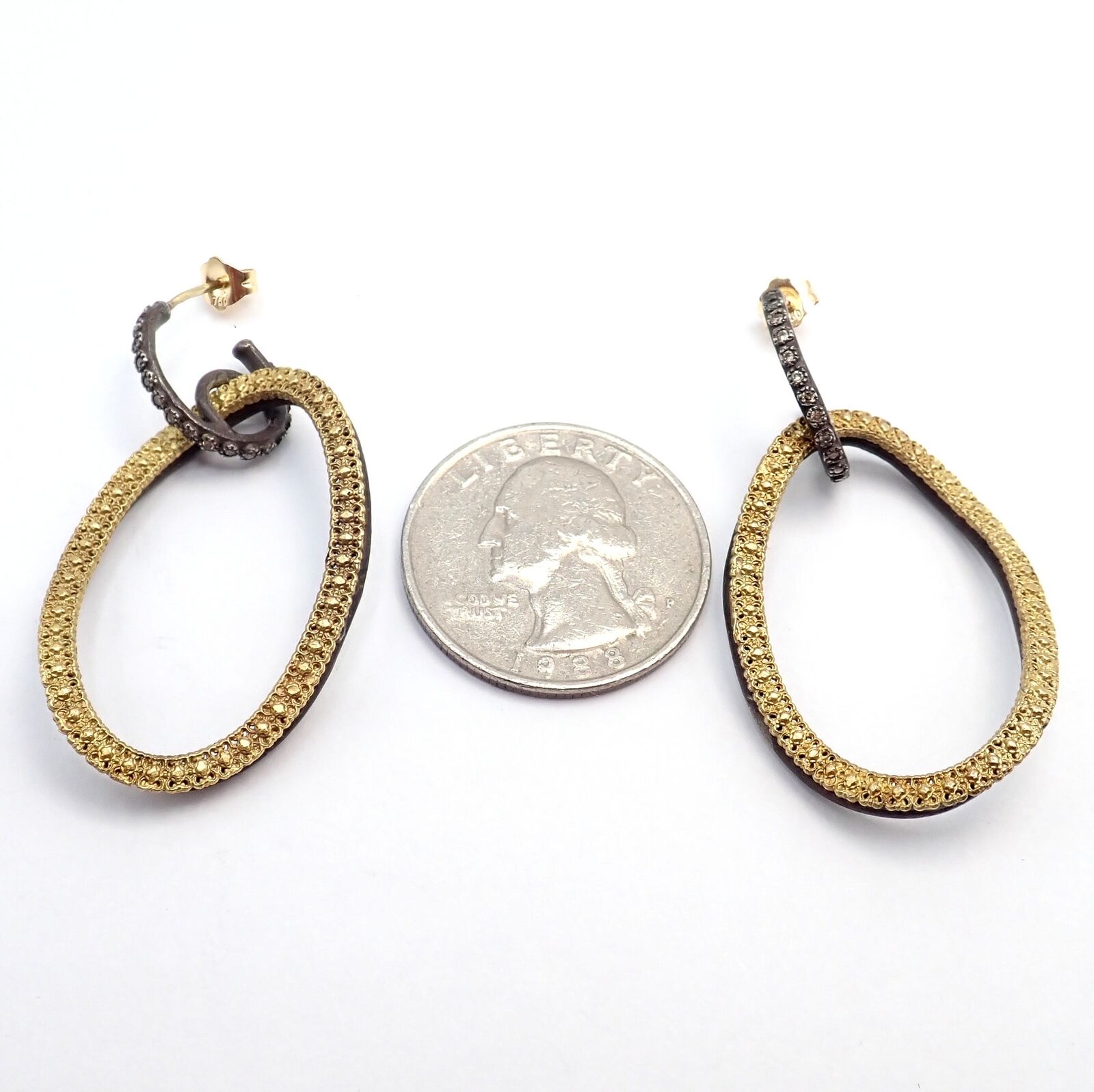 18K Yellow Gold & Blackened Sterling Silver Diamond Statement Earrings for Women | Luxury Dangle Earrings for Parties, Weddings & Special Occasions