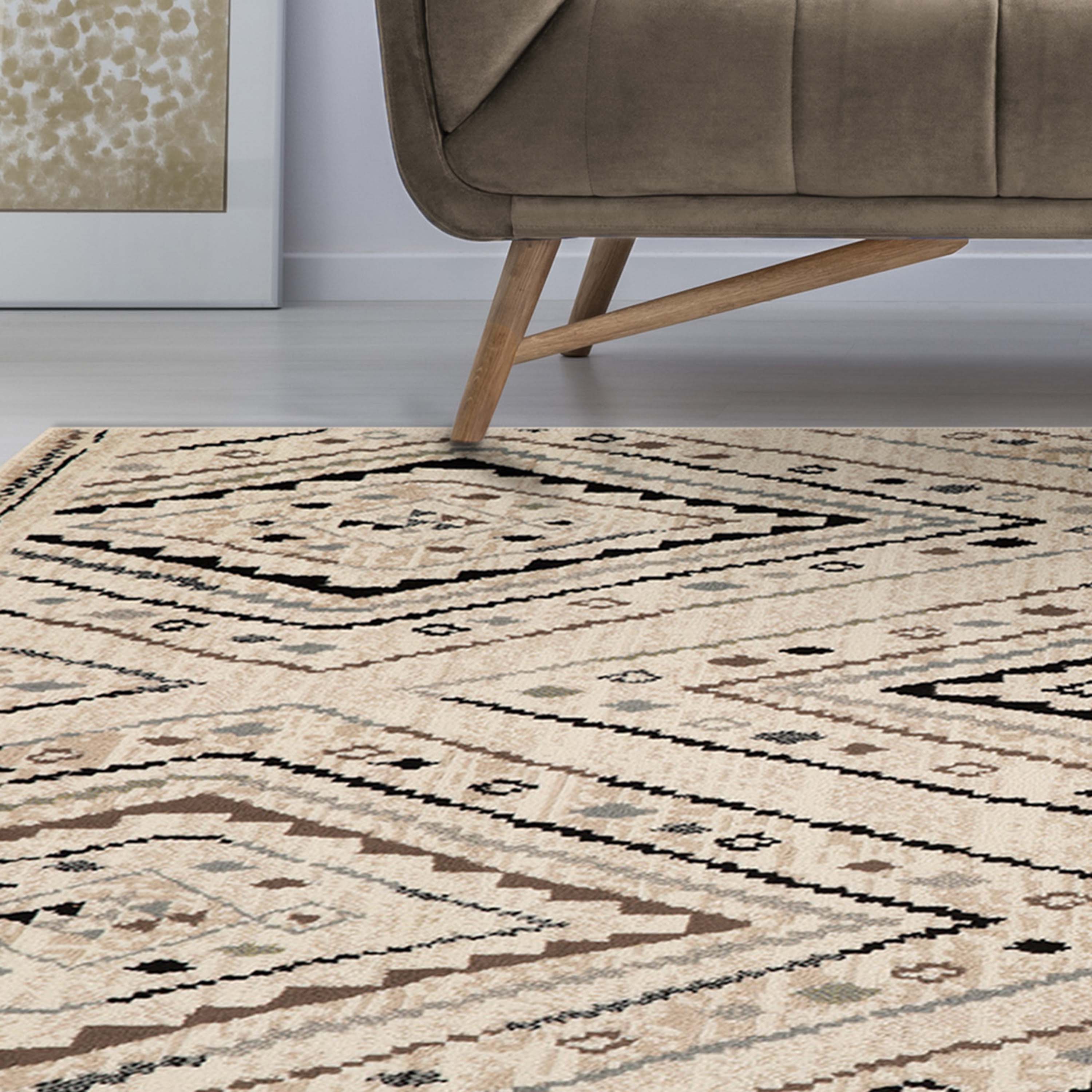 Ozark Modern Geometric Diamonds Slate Indoor Area Rug - Non-Slip Soft Living Room Carpet for Bedroom, Dining Room & Home Decor