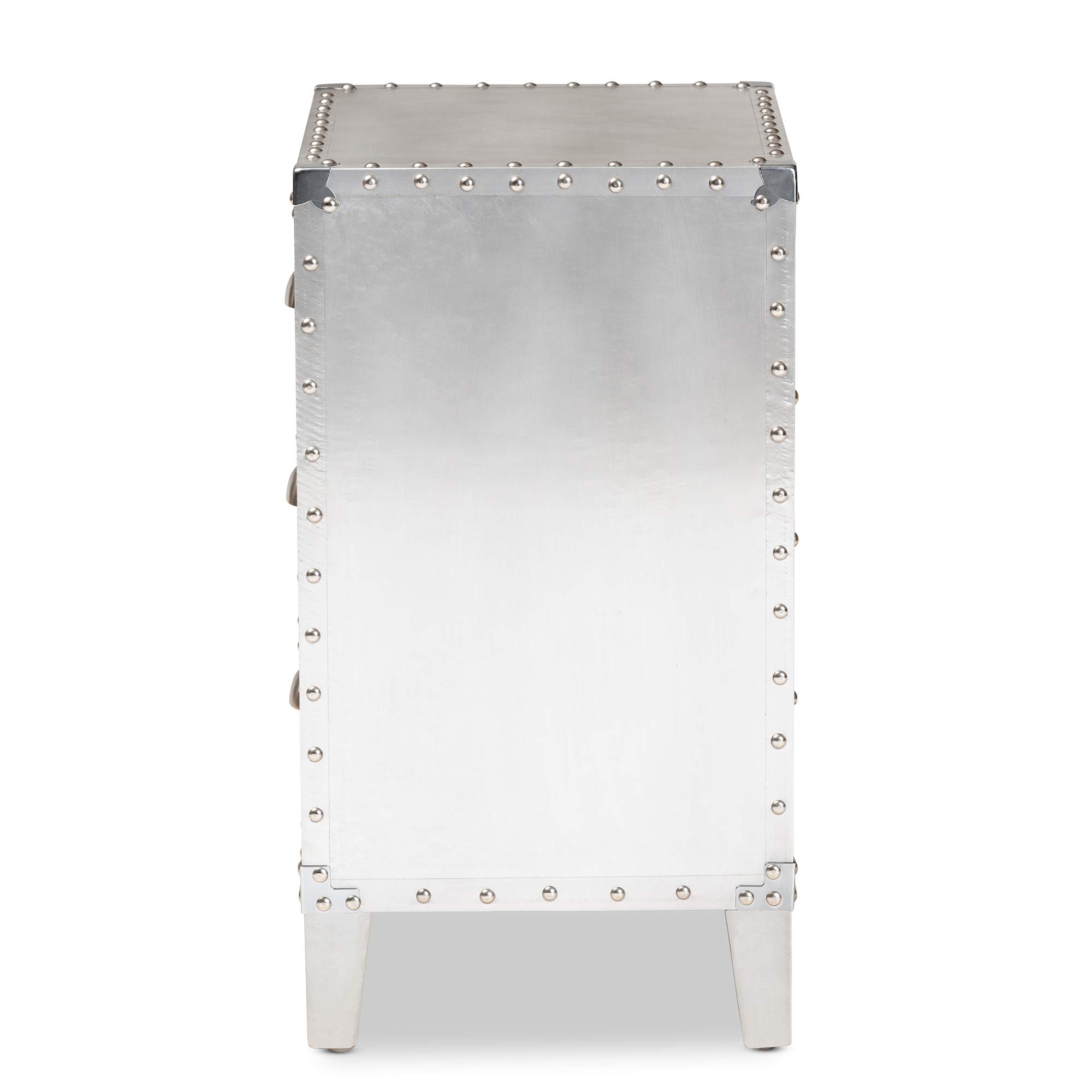 Baxton Studio Modern Nightstand with Drawer - Silver Finish Bedside Table for Bedroom, Living Room & Guest Room