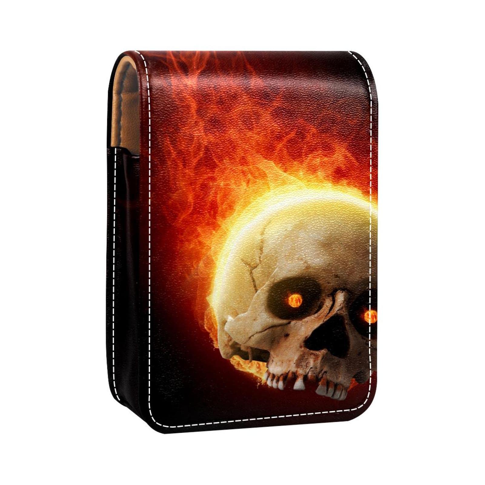 Personalized Lipstick Case - Portable Makeup Bag & Cosmetic Pouch Organizer with Cool Fire Skull Design - Perfect for Travel, Parties, and Everyday Makeup Storage
