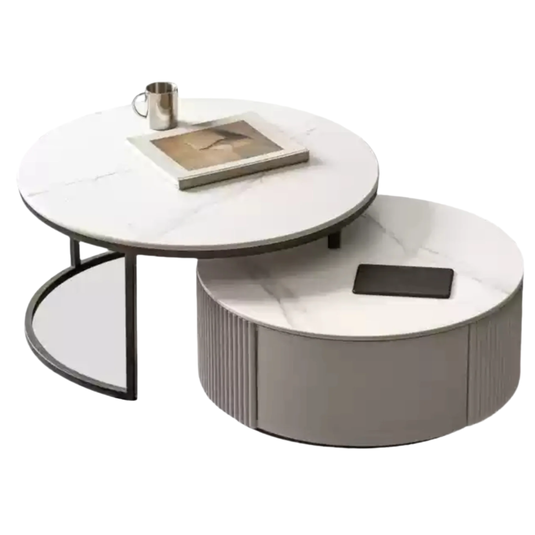 27.6x27.6x11 inch / 70x70x28.5сm + 31.5x31.5x15 inch / 80x80x38сm / Warm Gray color / main coffee table + large coffee table