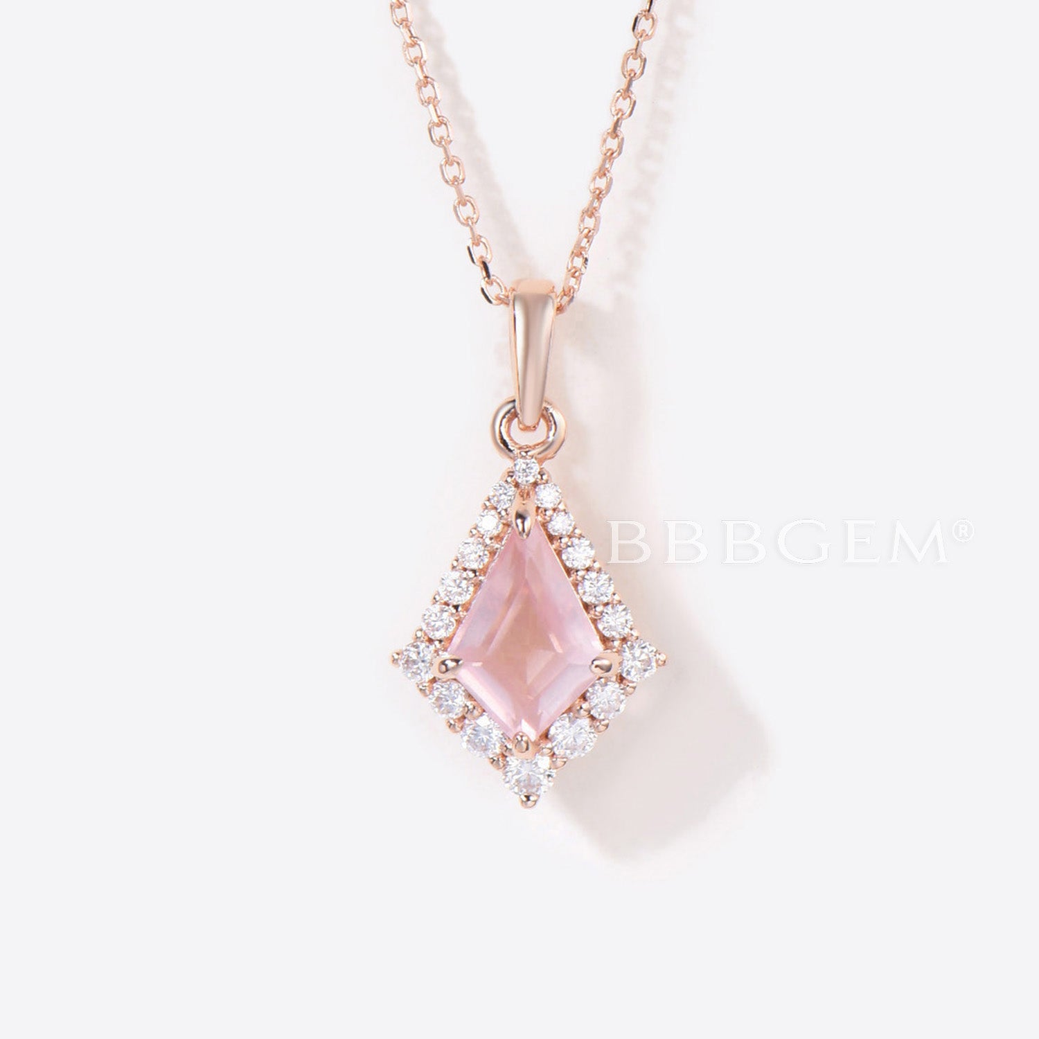 Rose Quartz Necklace with Rose Gold Halo & Moissanite Pendant - Elegant Healing Crystal Jewelry for Women, Gift for Her, Valentine's Day, Anniversary & Everyday Wear