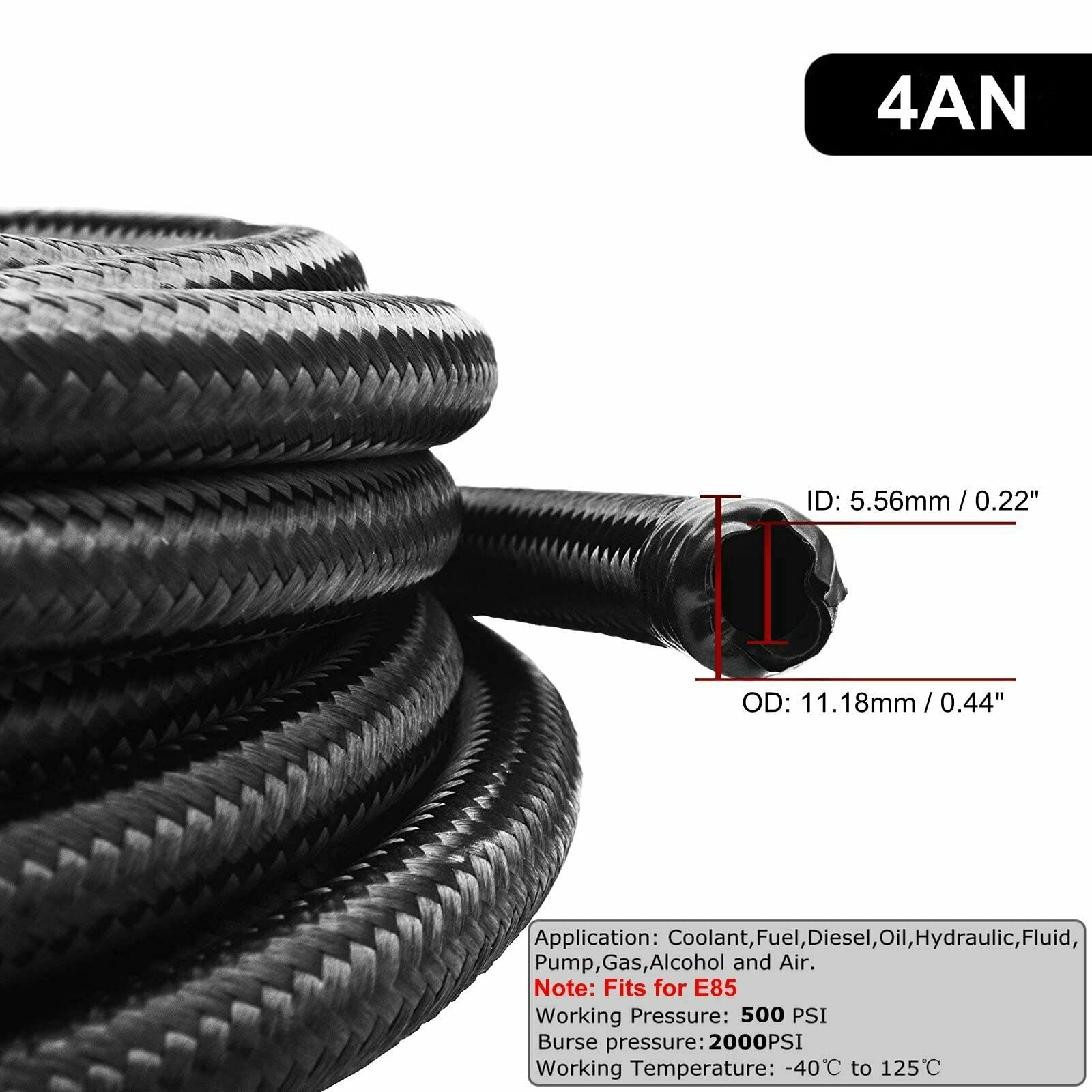 4AN 20ft Stainless Steel Braided Fuel Hose - For Oil & Gas Transfer